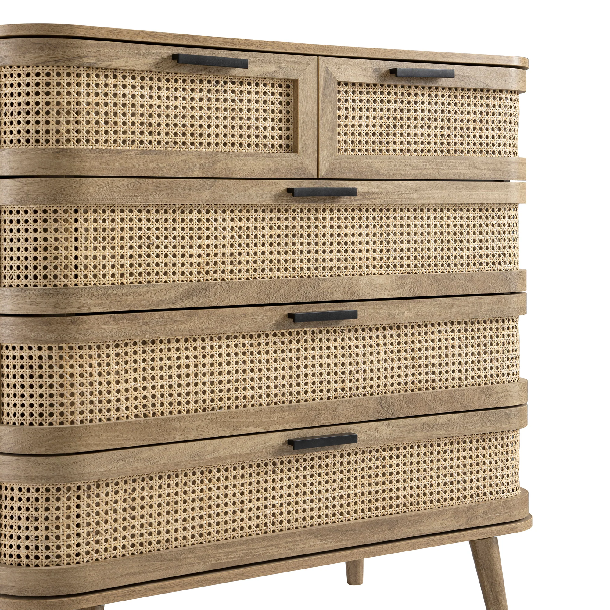 Izzy Curved Rattan Chest of 5 Drawers, Natural - Image 13