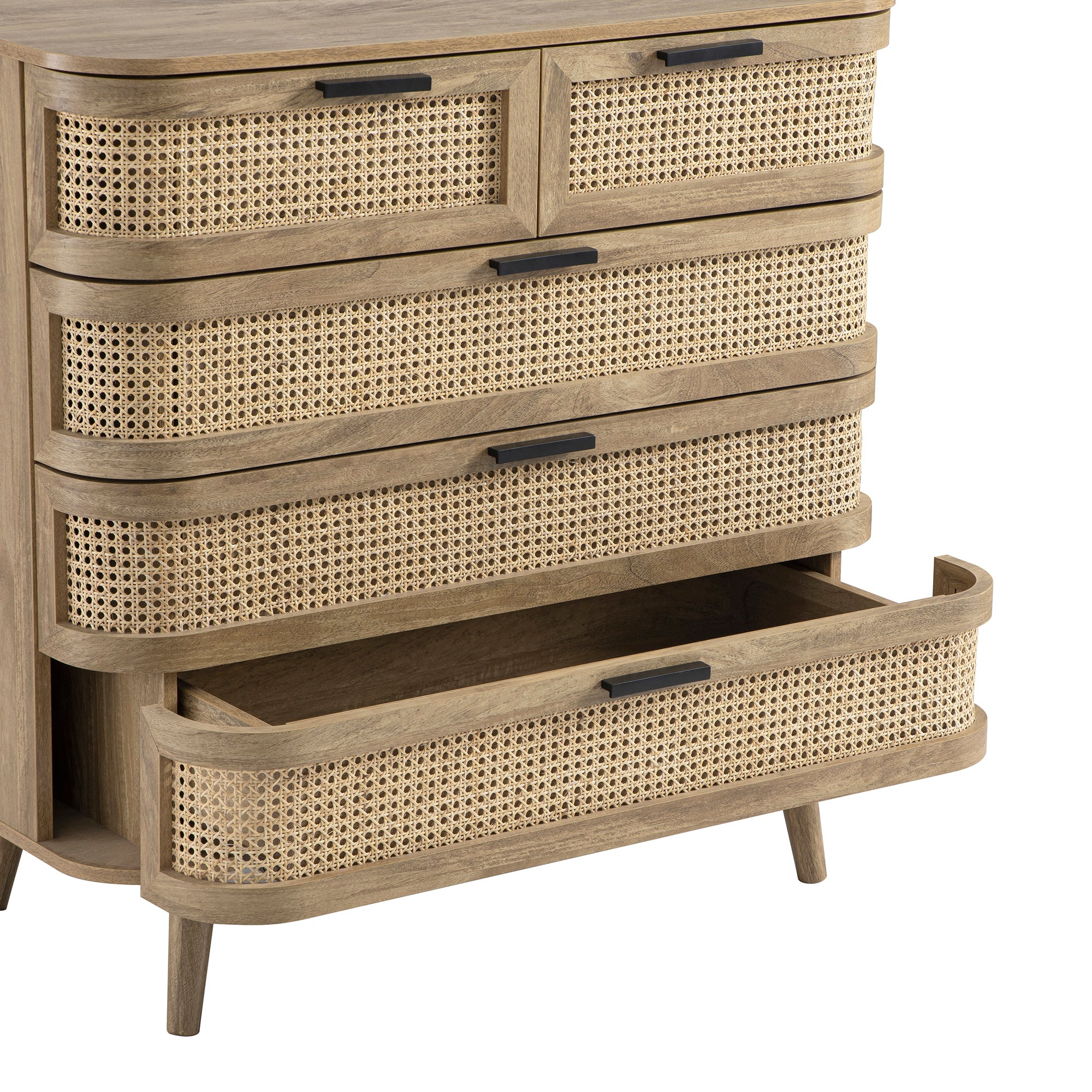 Izzy Curved Rattan Chest of 5 Drawers, Natural - Image 14