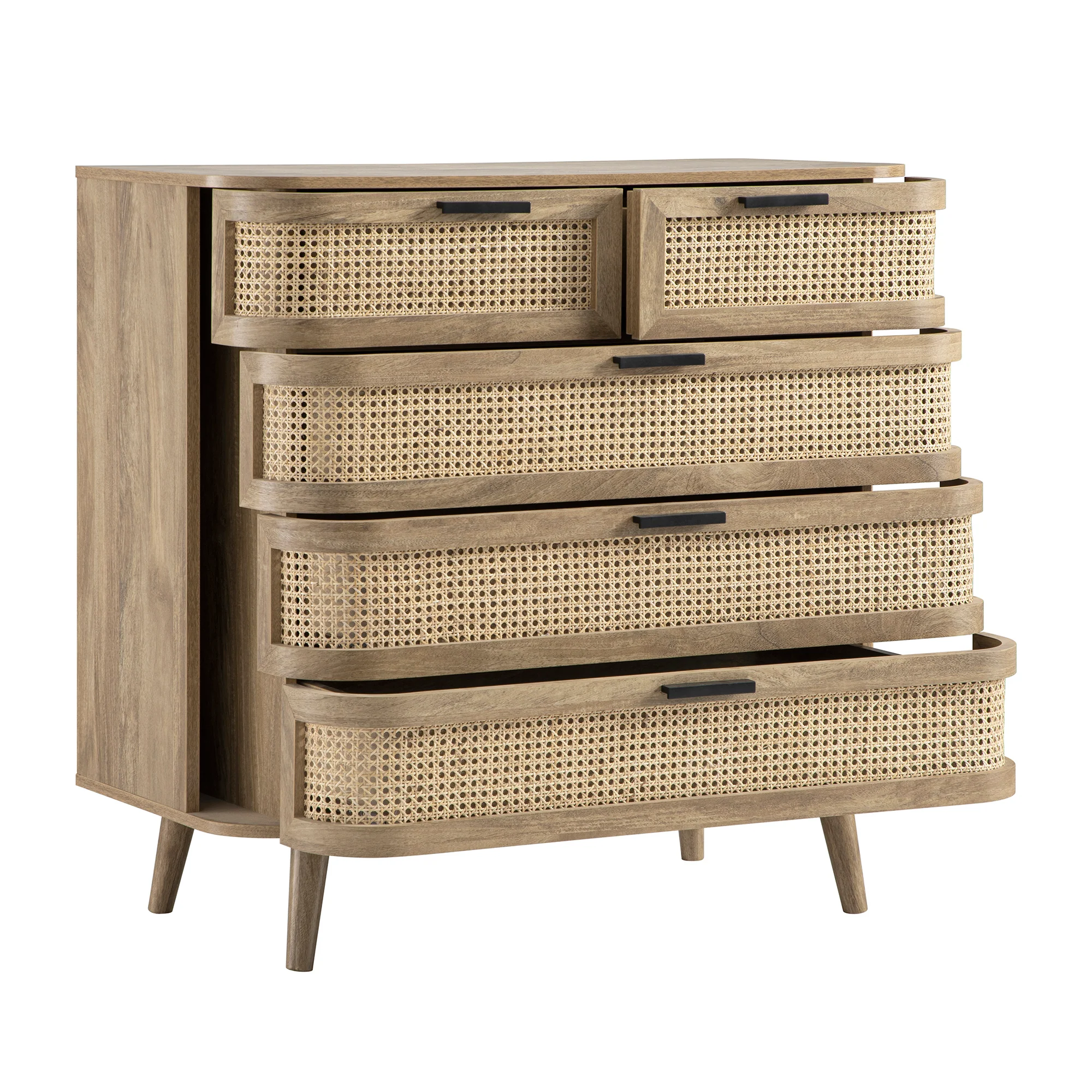 Izzy Curved Rattan Chest of 5 Drawers, Natural - Image 9