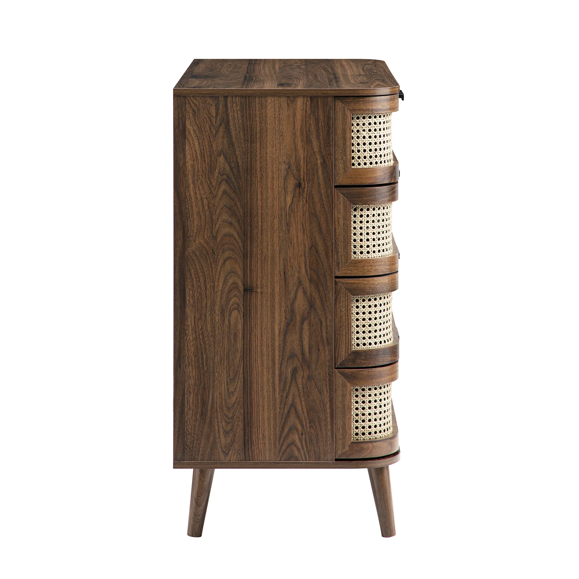 Izzy Curved Rattan Chest of 5 Drawers, Walnut - Image 12