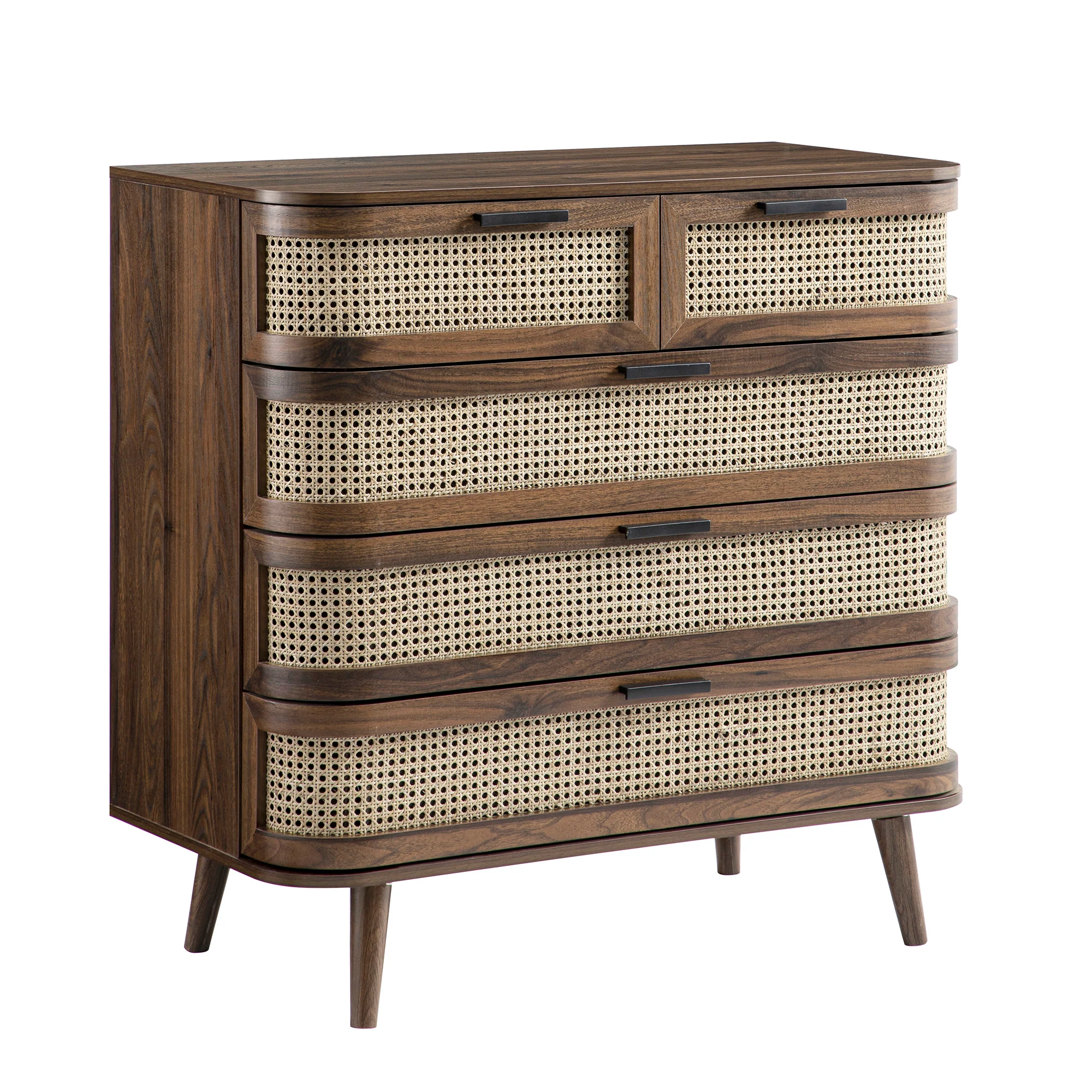 Izzy Curved Rattan Chest of 5 Drawers, Walnut - Image 8