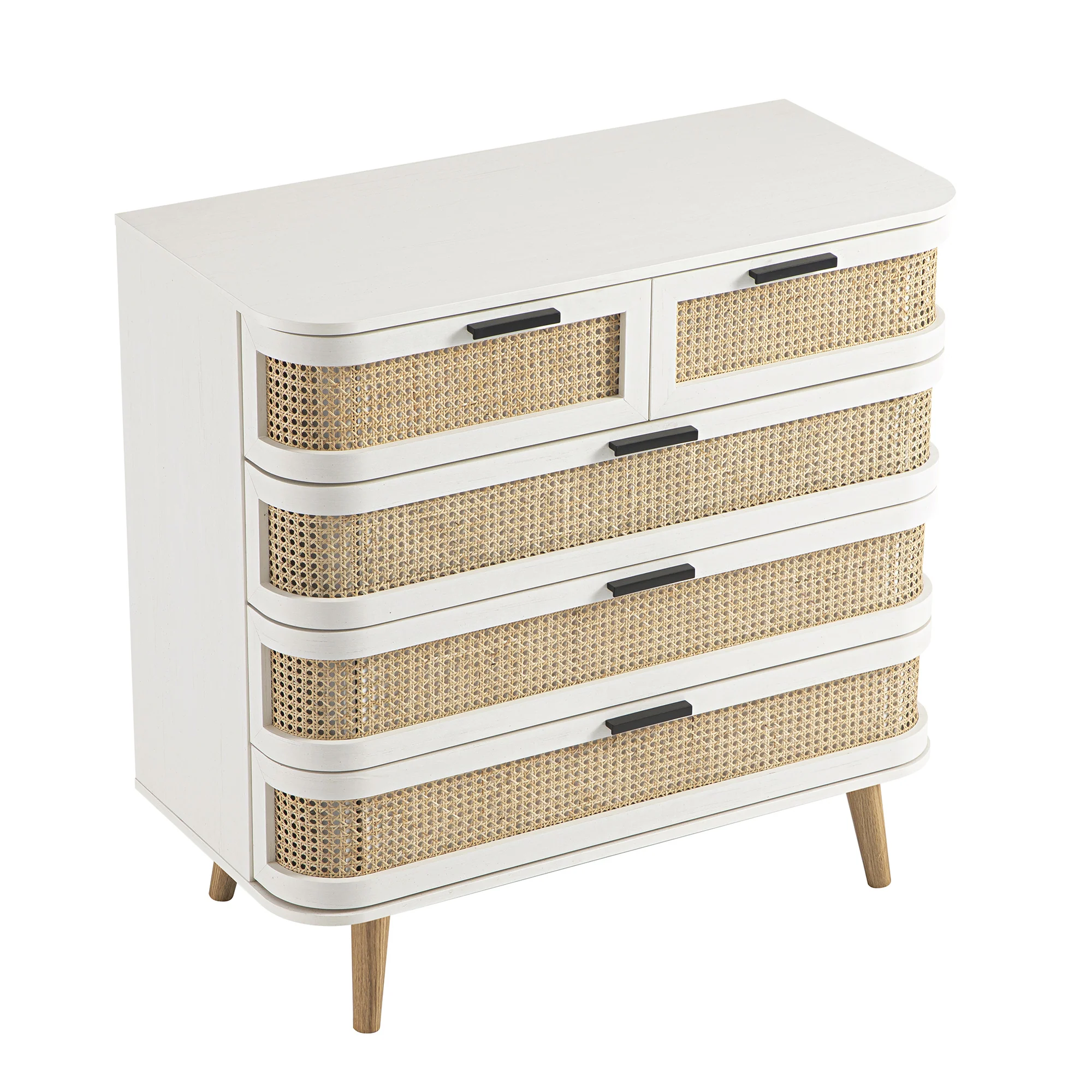 Izzy Curved Rattan Chest of 5 Drawers, White - Image 12
