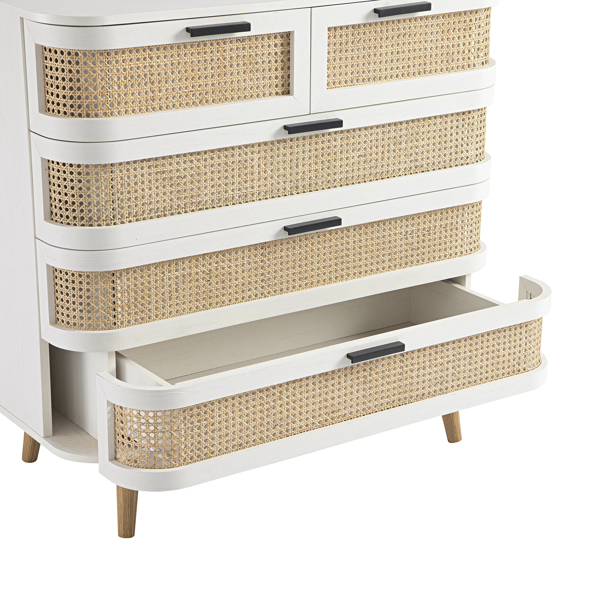 Izzy Curved Rattan Chest of 5 Drawers, White - Image 14