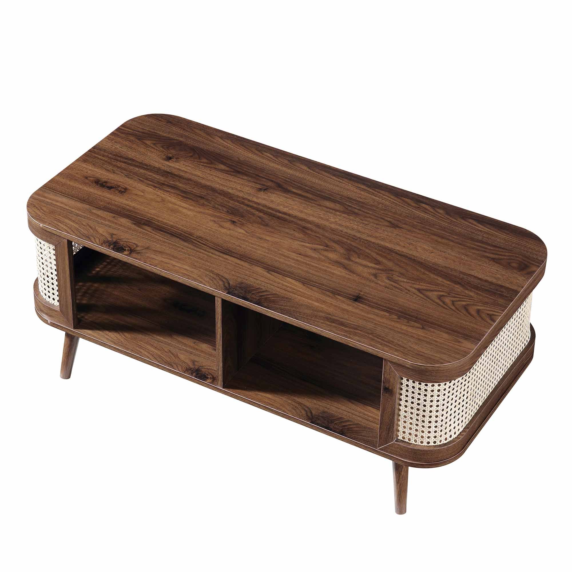 Izzy Curved Rattan Coffee Table, Walnut - Image 7