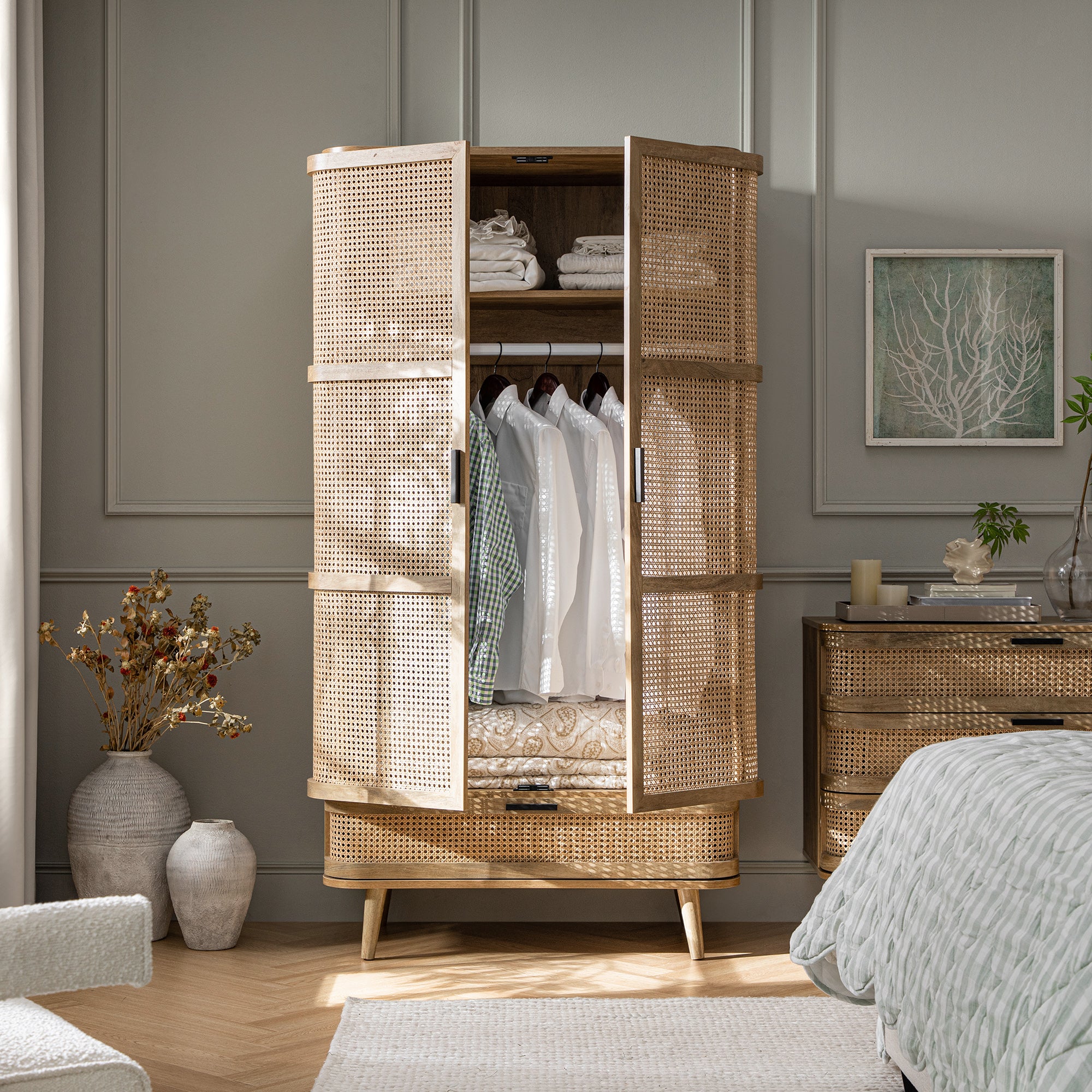 Izzy Curved Rattan Double Wardrobe, Natural - Image 3