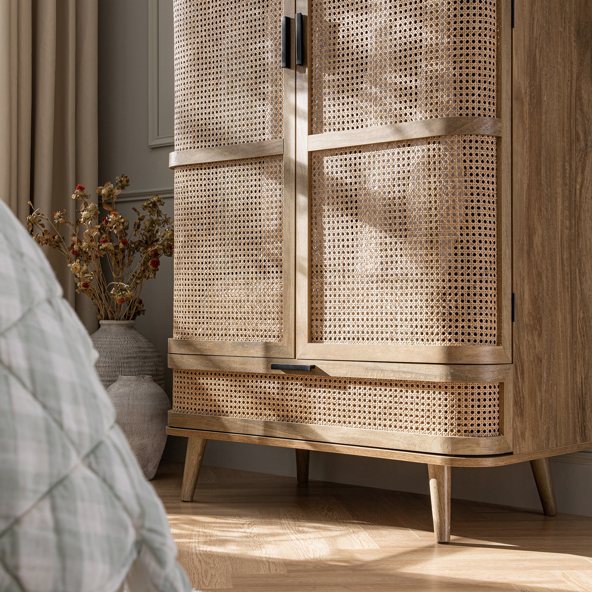 Izzy Curved Rattan Double Wardrobe, Natural - Image 5