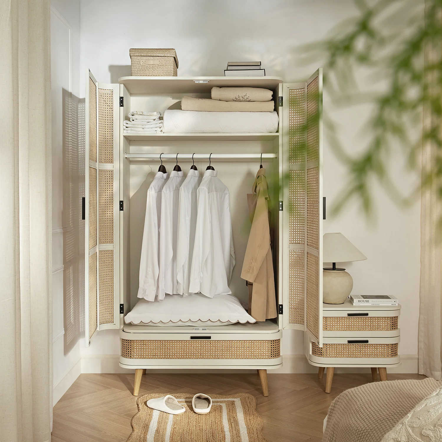 Izzy Curved Rattan Double Wardrobe, White - Image 2