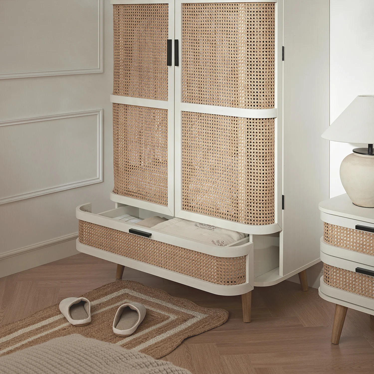 Izzy Curved Rattan Double Wardrobe, White - Image 4
