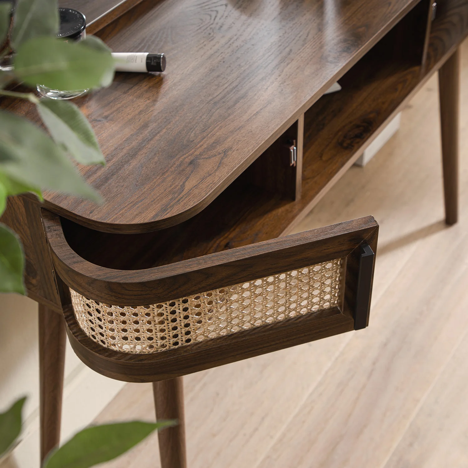 Izzy Curved Rattan Dressing Table, Walnut - Image 7