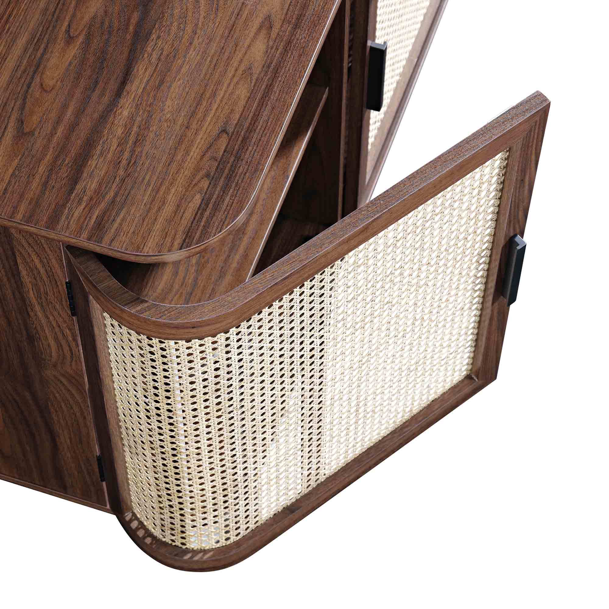 Izzy Curved Rattan Large 3-Door Sideboard, Walnut - Image 10