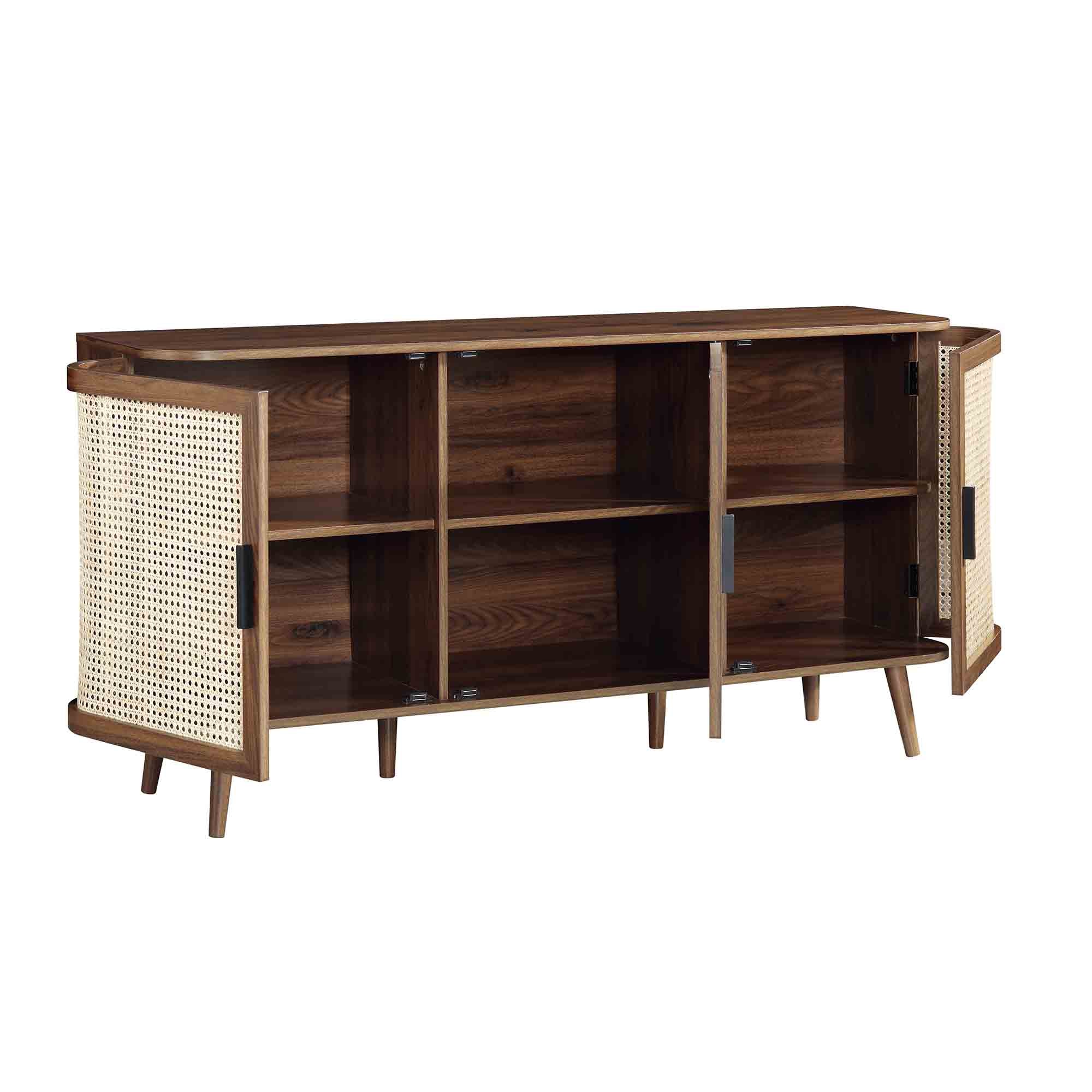 Izzy Curved Rattan Large 3-Door Sideboard, Walnut - Image 7