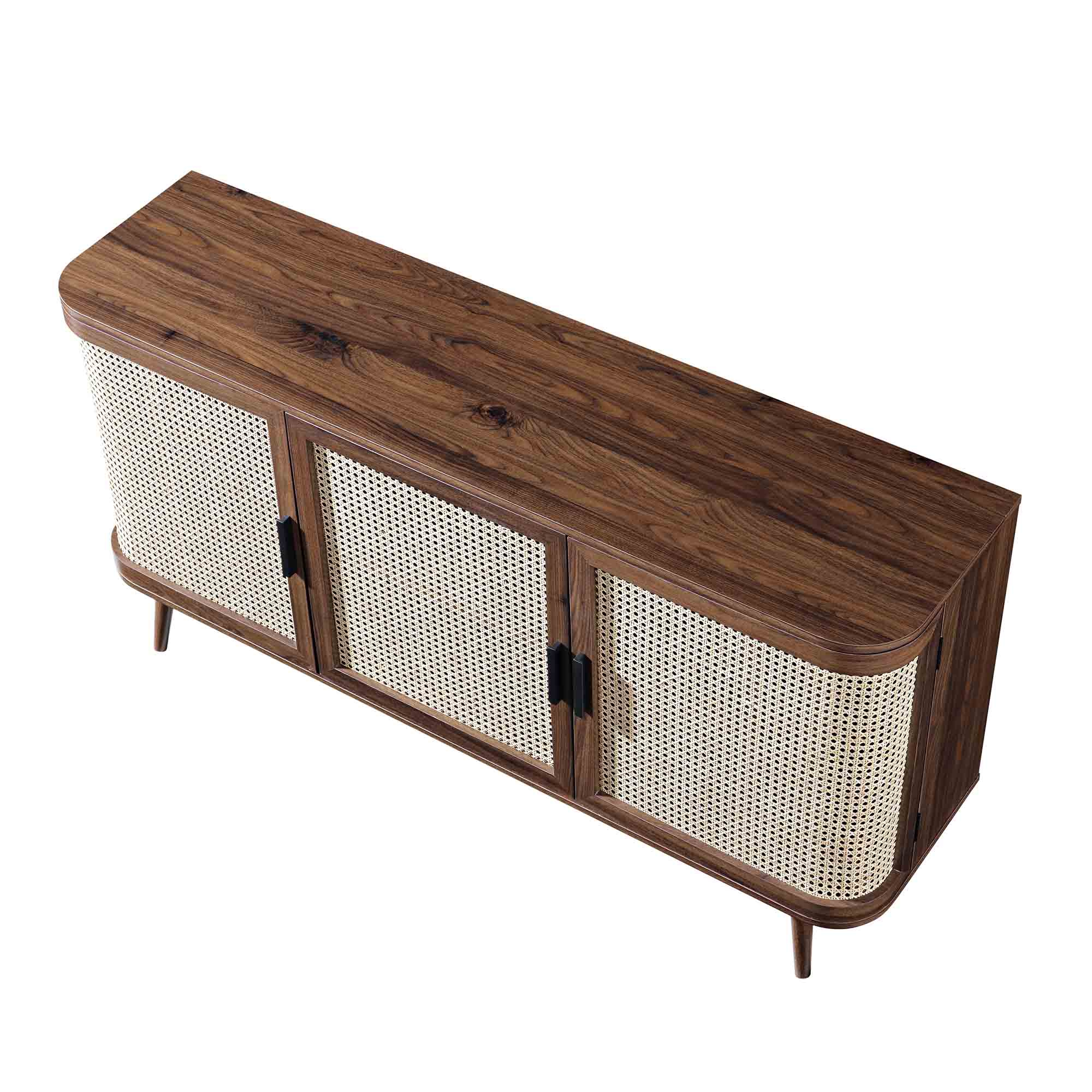 Izzy Curved Rattan Large 3-Door Sideboard, Walnut - Image 8