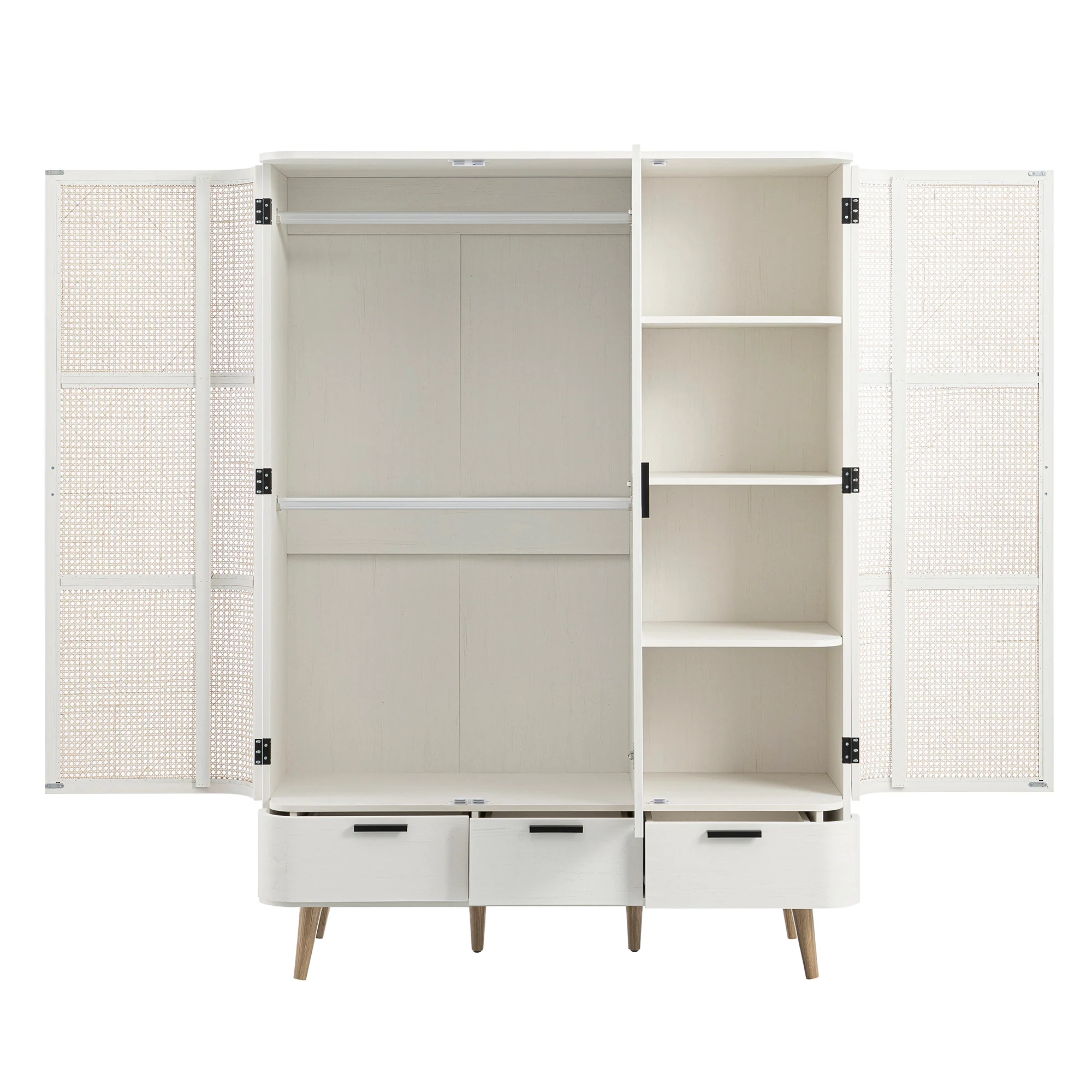 Izzy Curved Rattan Triple Wardrobe, White - Image 12