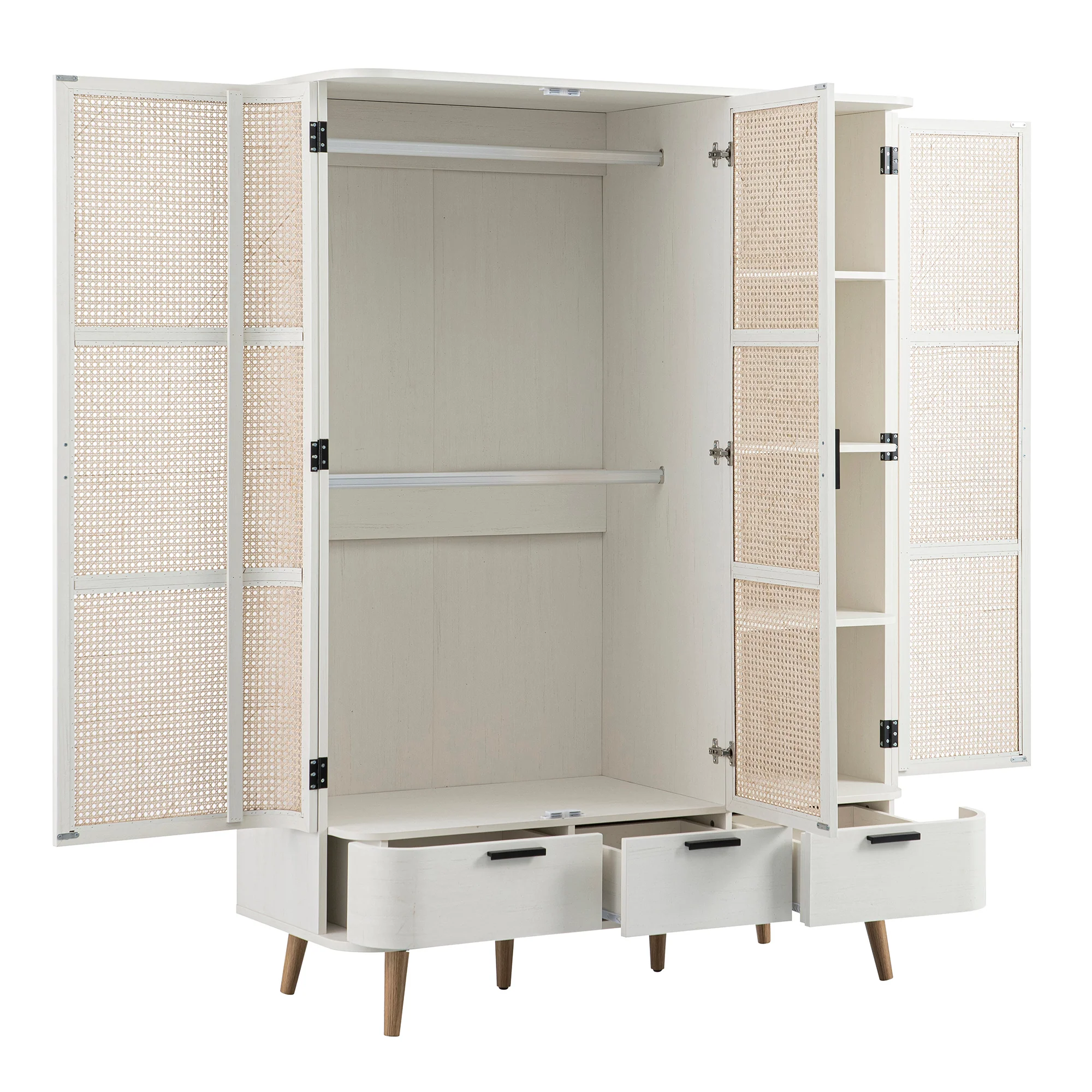 Izzy Curved Rattan Triple Wardrobe, White - Image 13