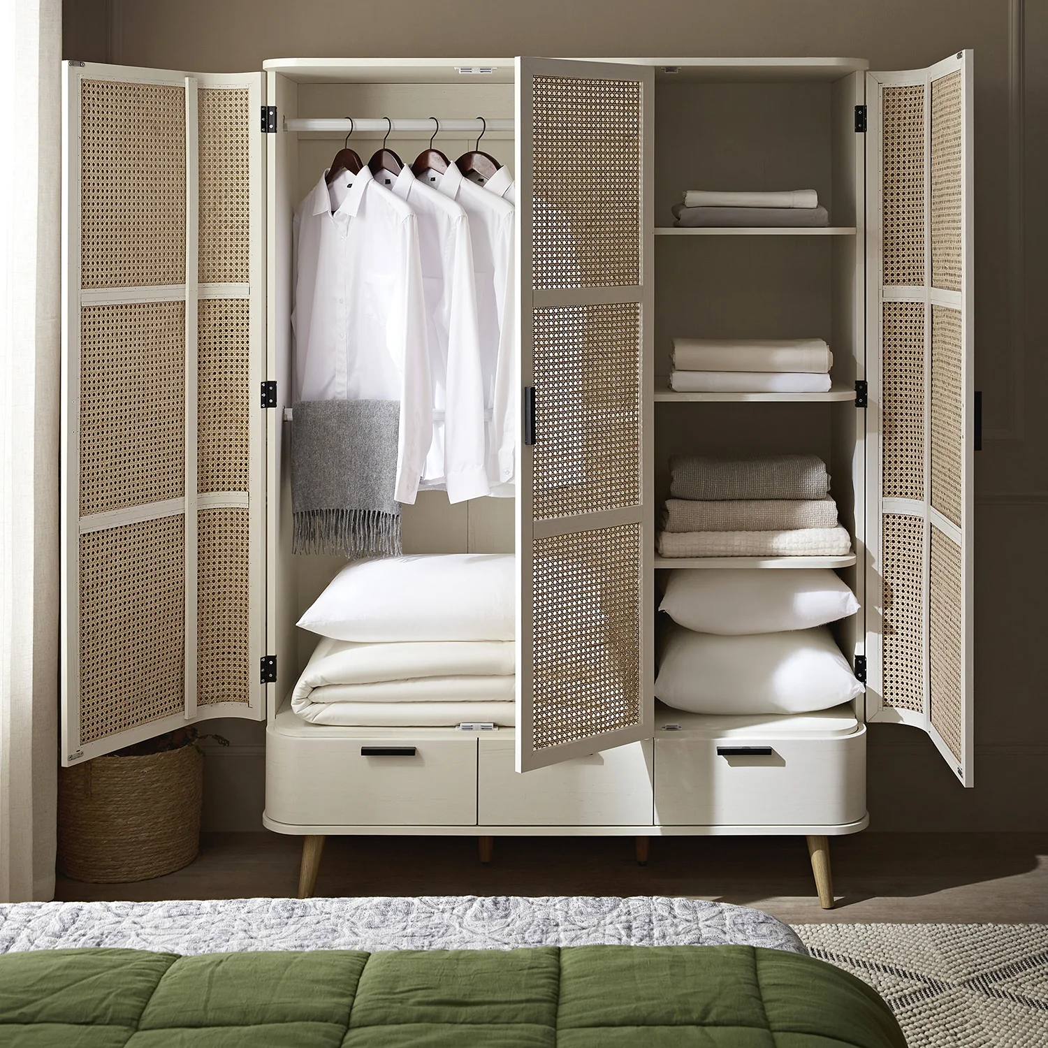Izzy Curved Rattan Triple Wardrobe, White - Image 3