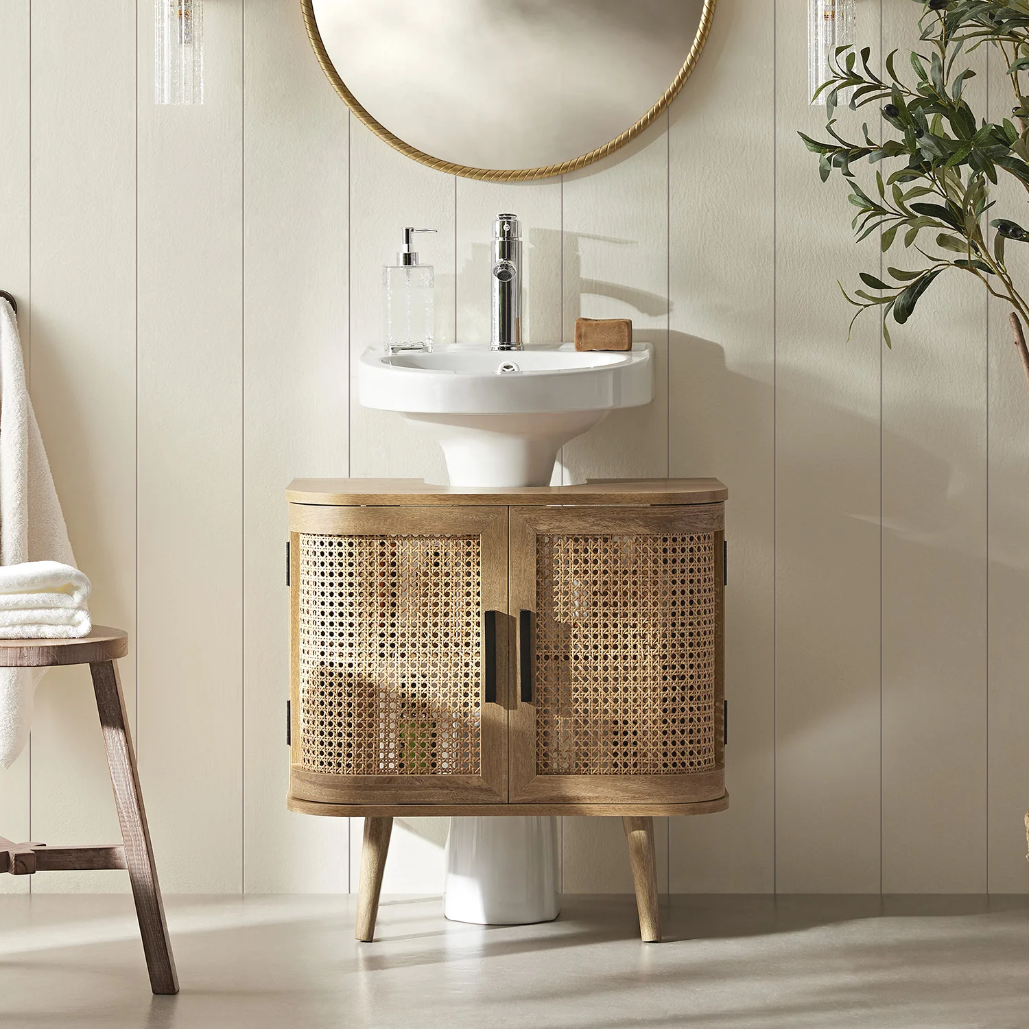 Izzy Curved Rattan Undersink Unit, Natural - Image 2