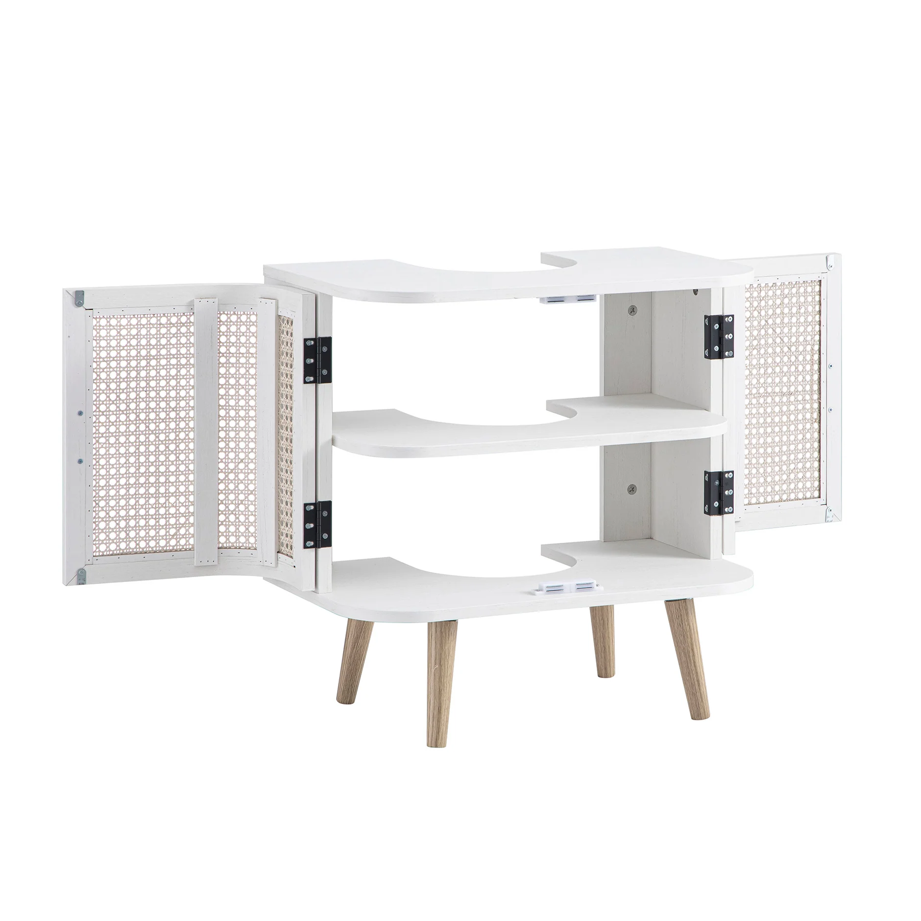 Izzy Curved Rattan Undersink Unit, White - Image 11