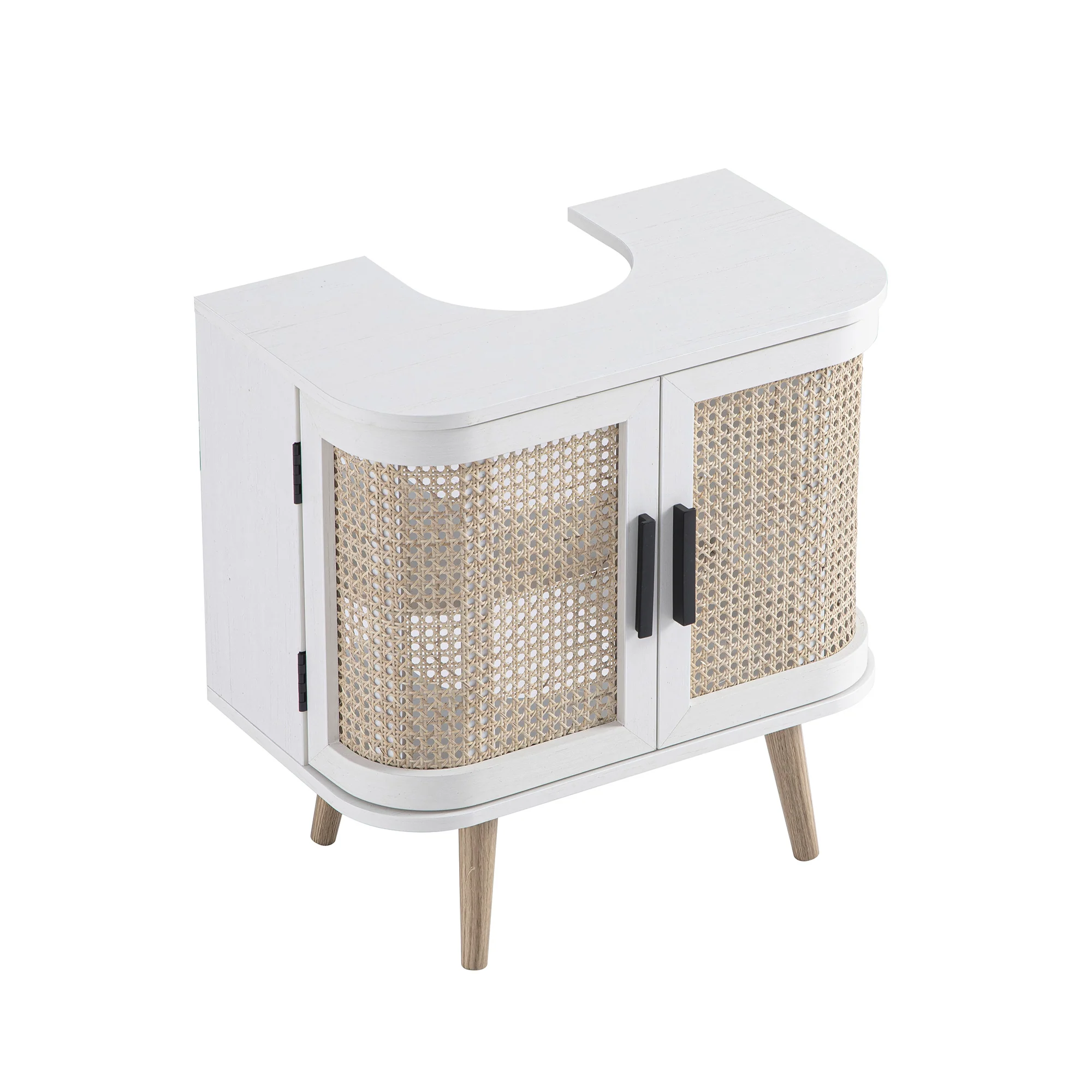 Izzy Curved Rattan Undersink Unit, White - Image 12