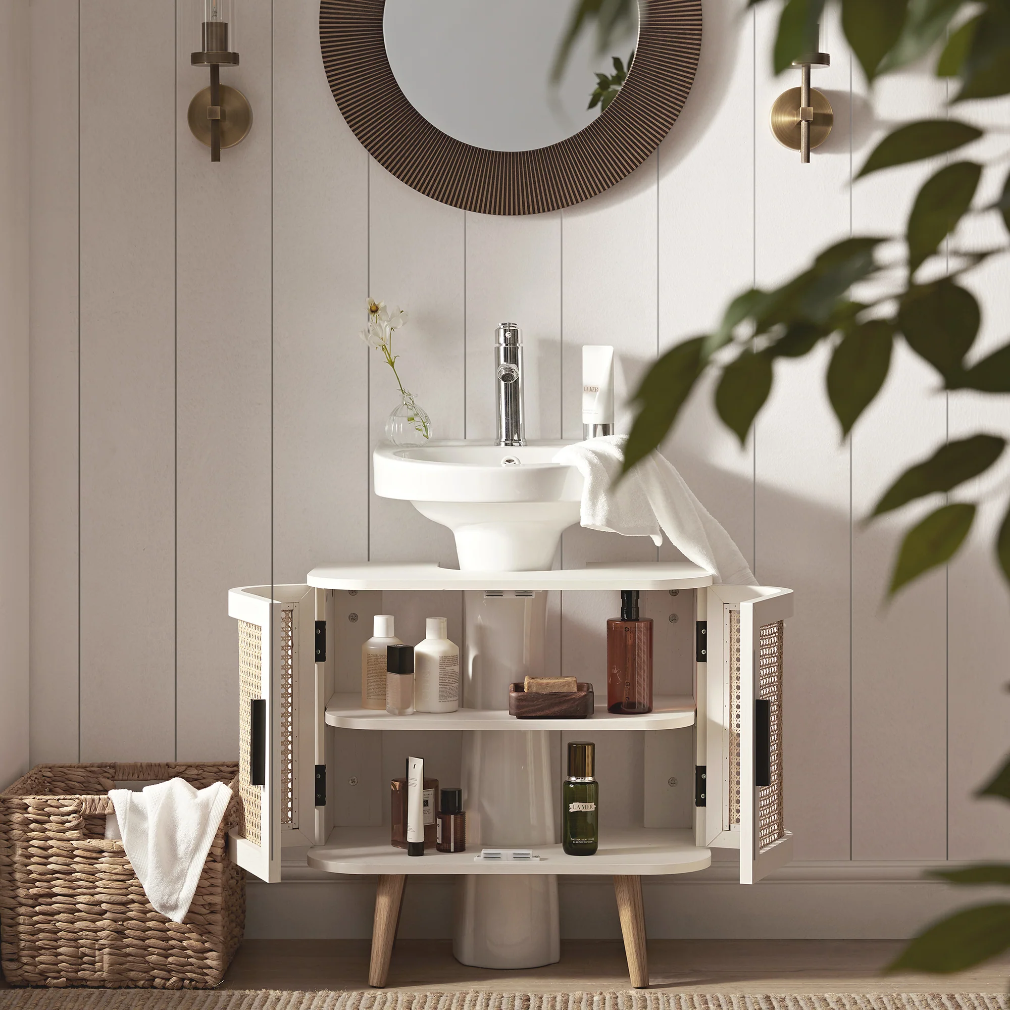 Izzy Curved Rattan Undersink Unit, White - Image 3