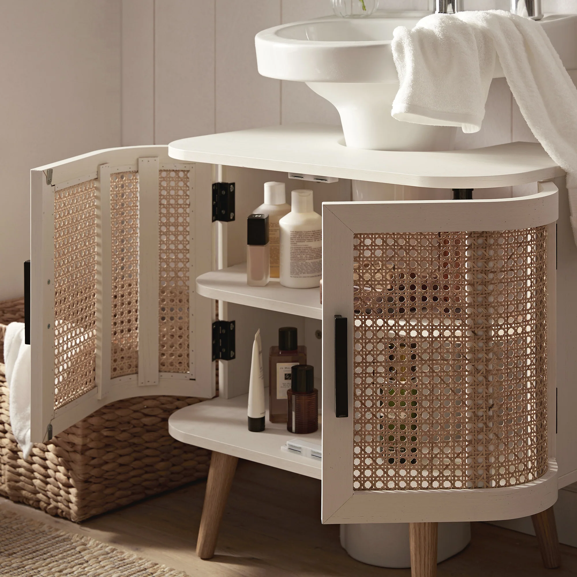 Izzy Curved Rattan Undersink Unit, White - Image 5