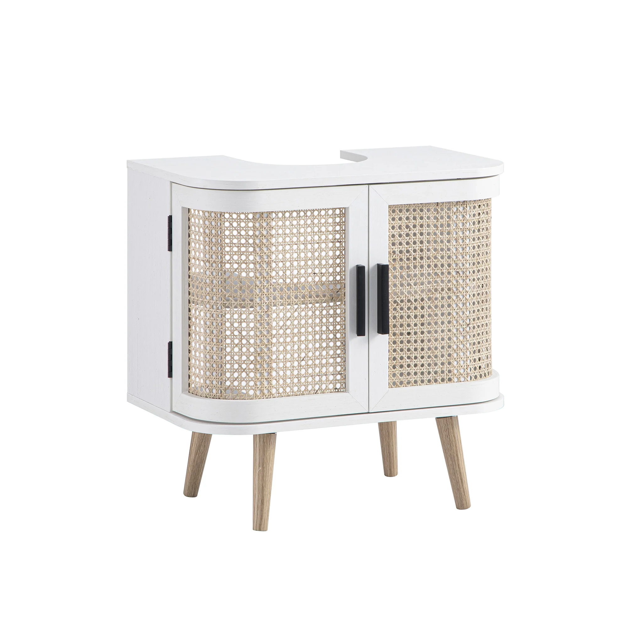 Izzy Curved Rattan Undersink Unit, White - Image 8