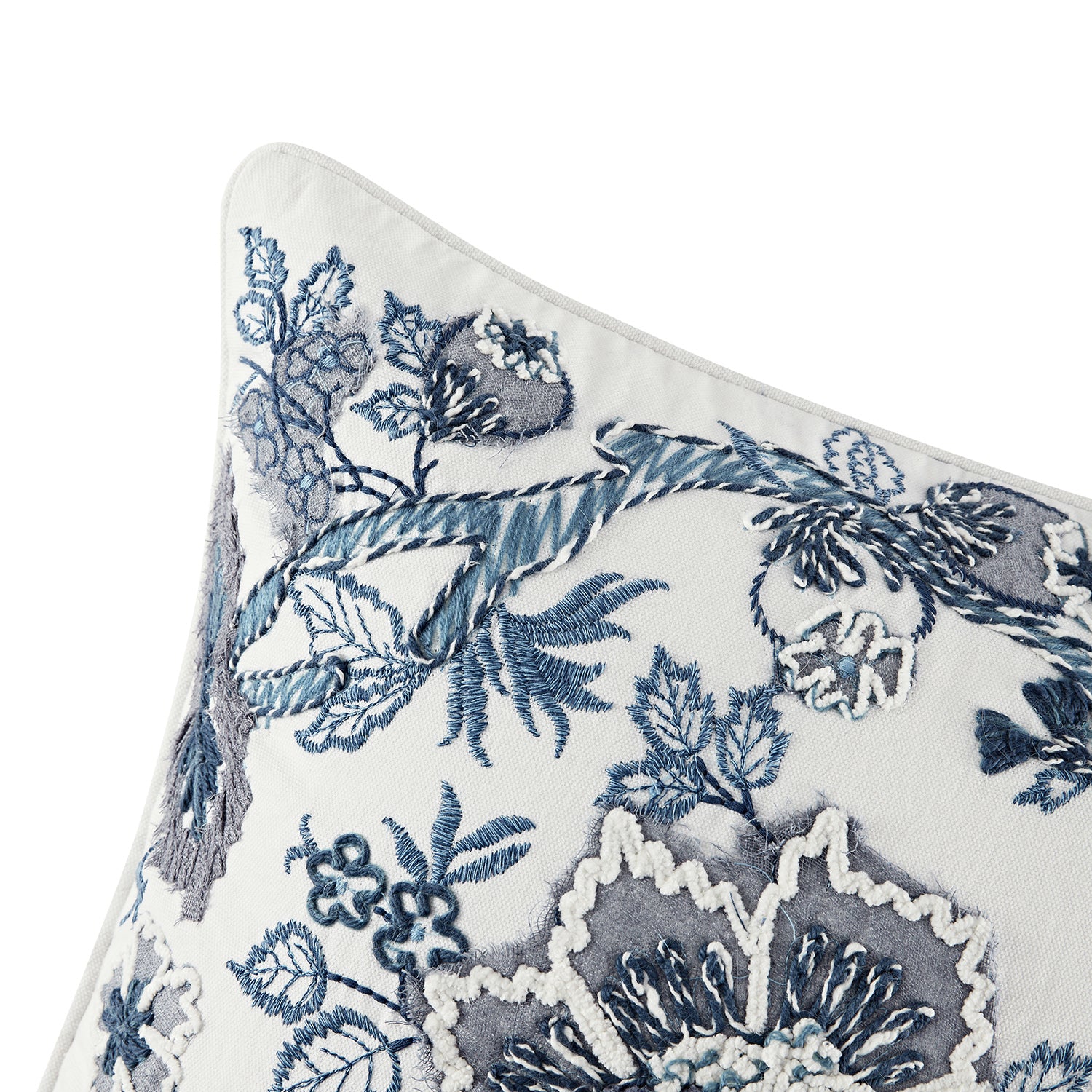 Jaipur Serenity Sky Blue Floral Embroidered Cushion - Image 2