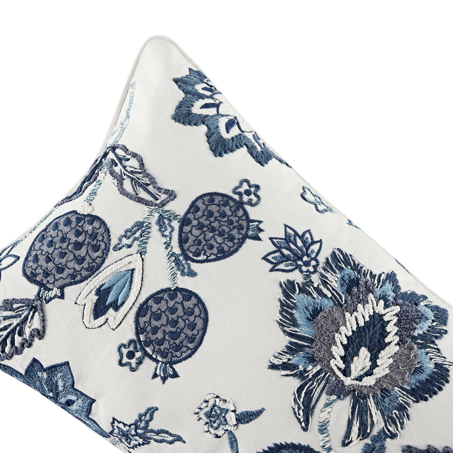 Jaipur Serenity Sky Blue Floral Embroidered Lumbar Cushion - Image 2