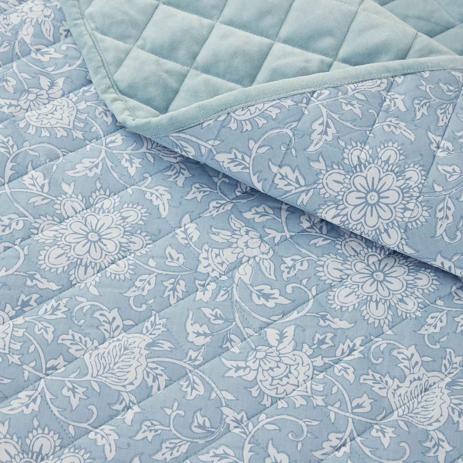 Jaipur Serenity Sky Blue Quilted Reversible Cotton Bedspread - Image 5