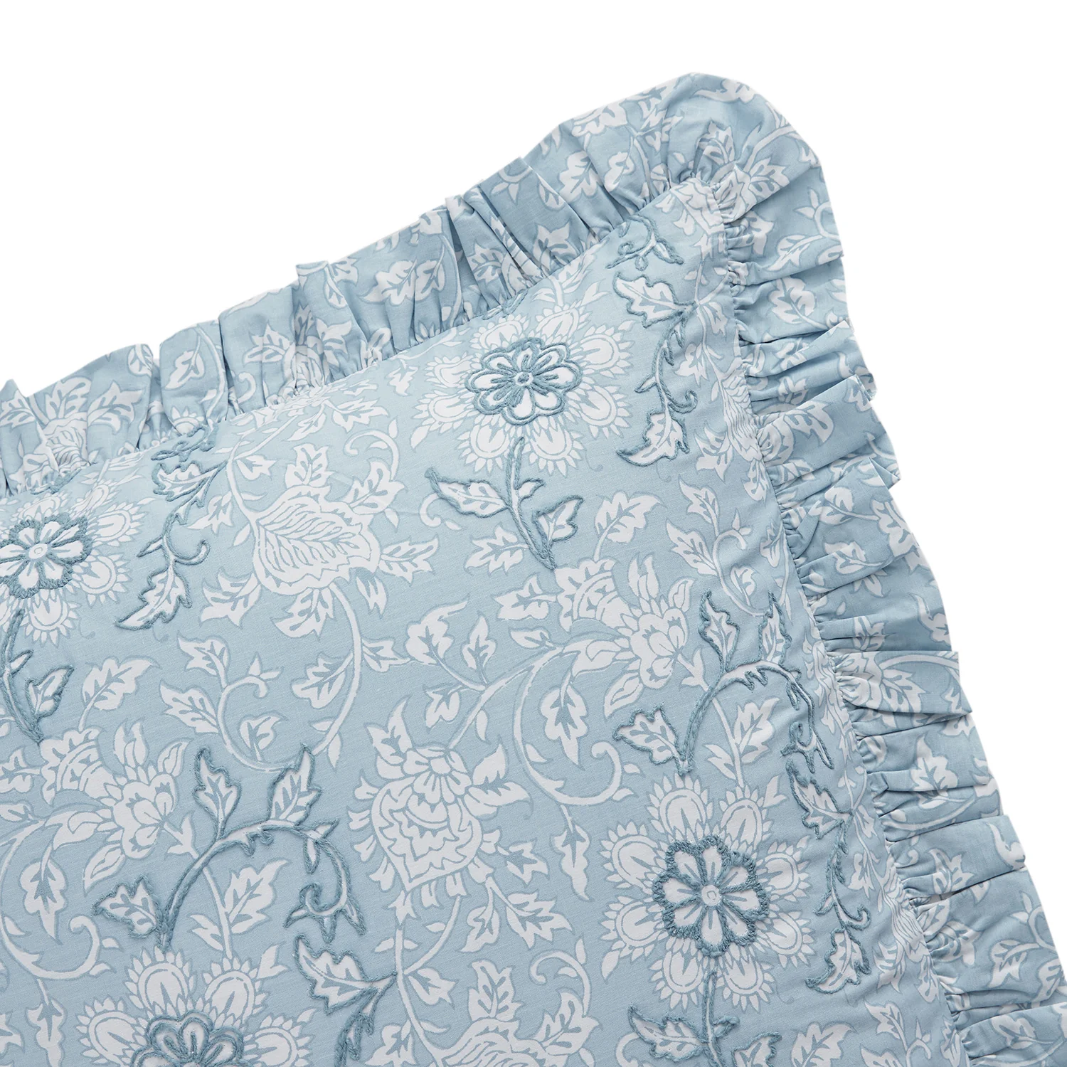 Jaipur Serenity Sky Blue Ruffle 210 Thread Count Cotton Percale Continental Square Pillowcases - Pair - Image 2