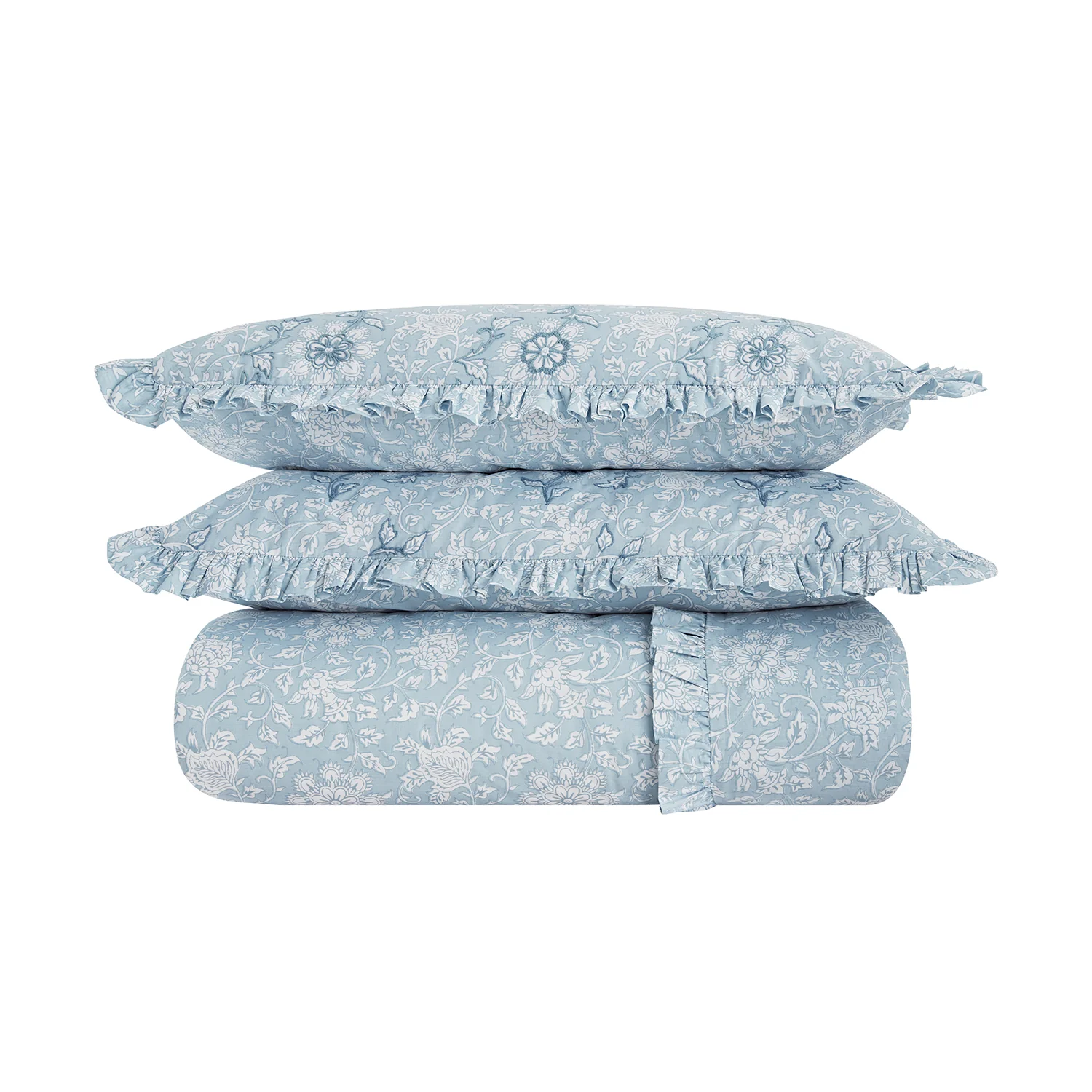 Jaipur Serenity Sky Blue Ruffle 210 Thread Count Cotton Percale Duvet Set - Image 2