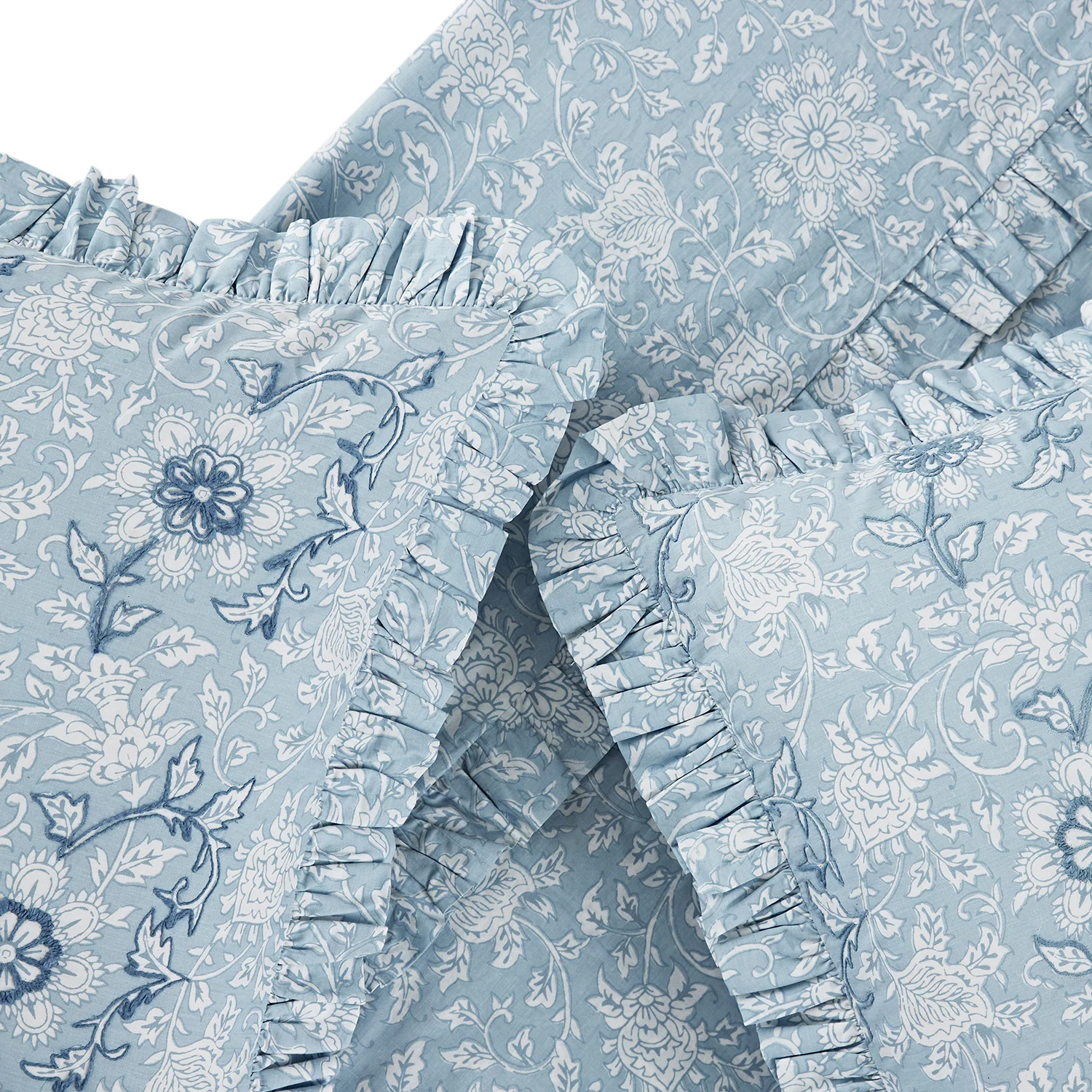 Jaipur Serenity Sky Blue Ruffle 210 Thread Count Cotton Percale Duvet Set - Image 3