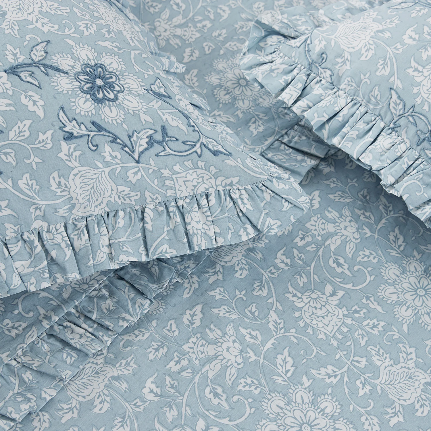 Jaipur Serenity Sky Blue Ruffle 210 Thread Count Cotton Percale Pillowcases - Pair - Image 6