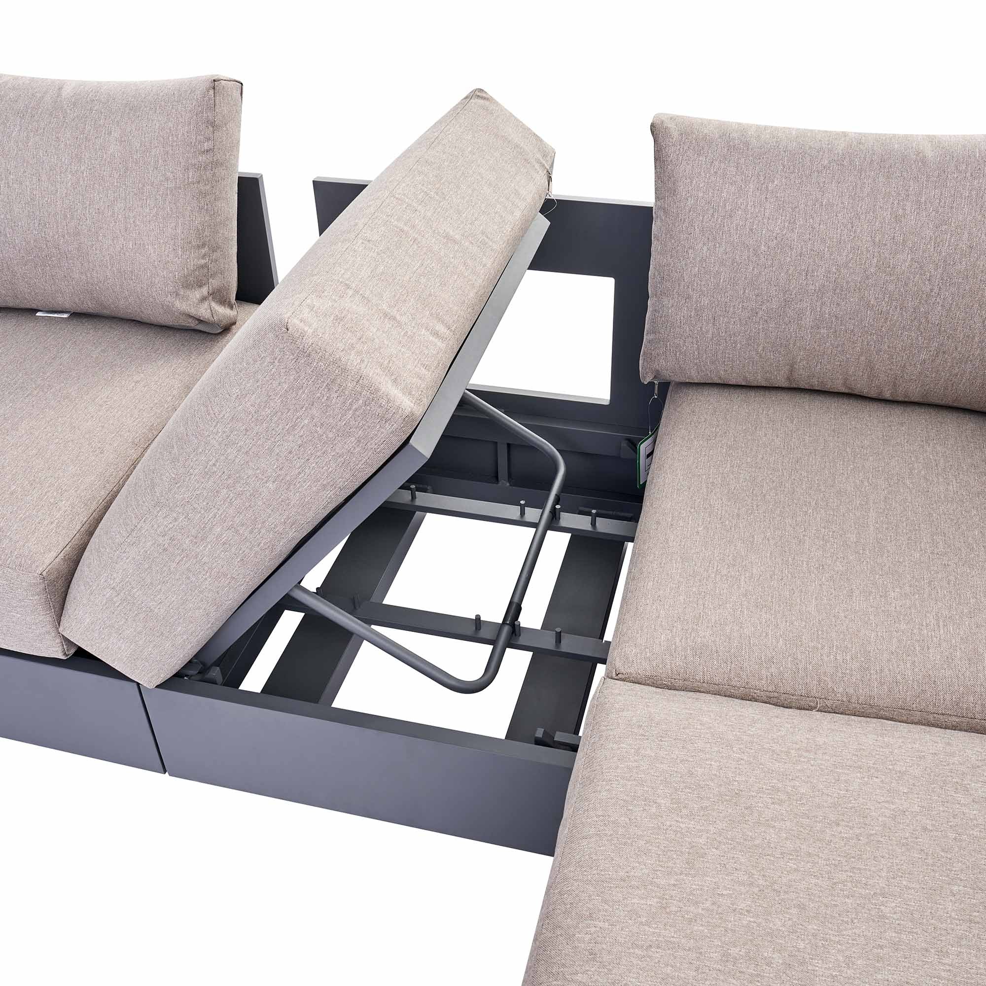 Jardin Aluminium Large Corner Casual Dining Set with Rising Firepit Table, Granite - Image 14