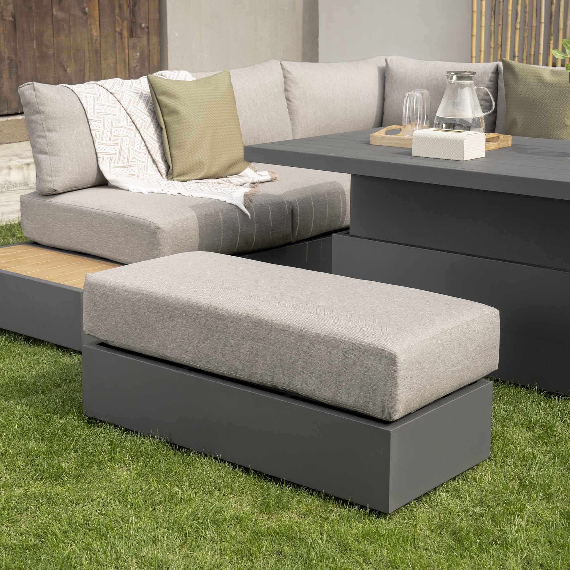 Jardin Aluminium Large Corner Casual Dining Set with Rising Table, Granite - Image 6