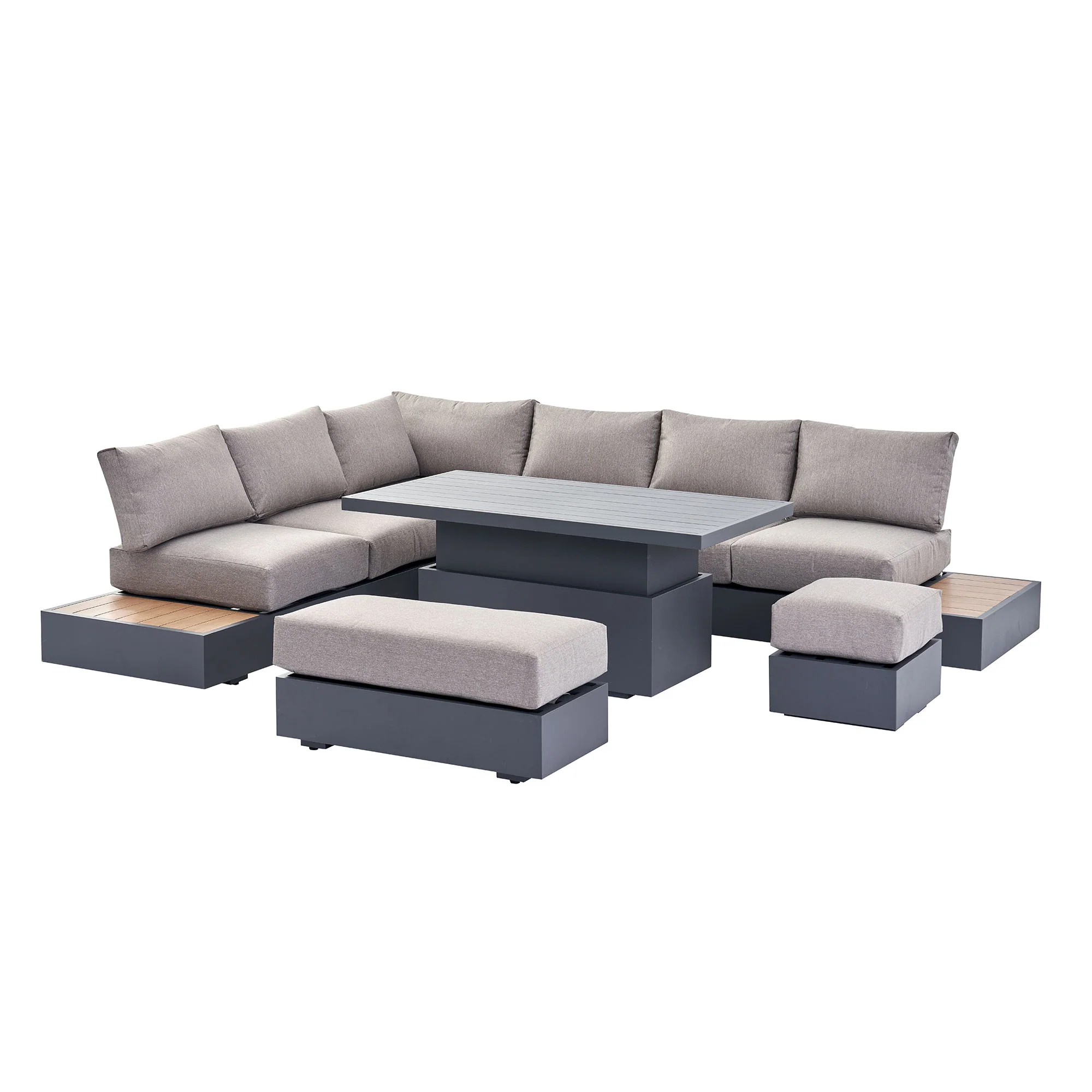 Jardin Aluminium Large Corner Casual Dining Set with Rising Table, Granite - Image 9