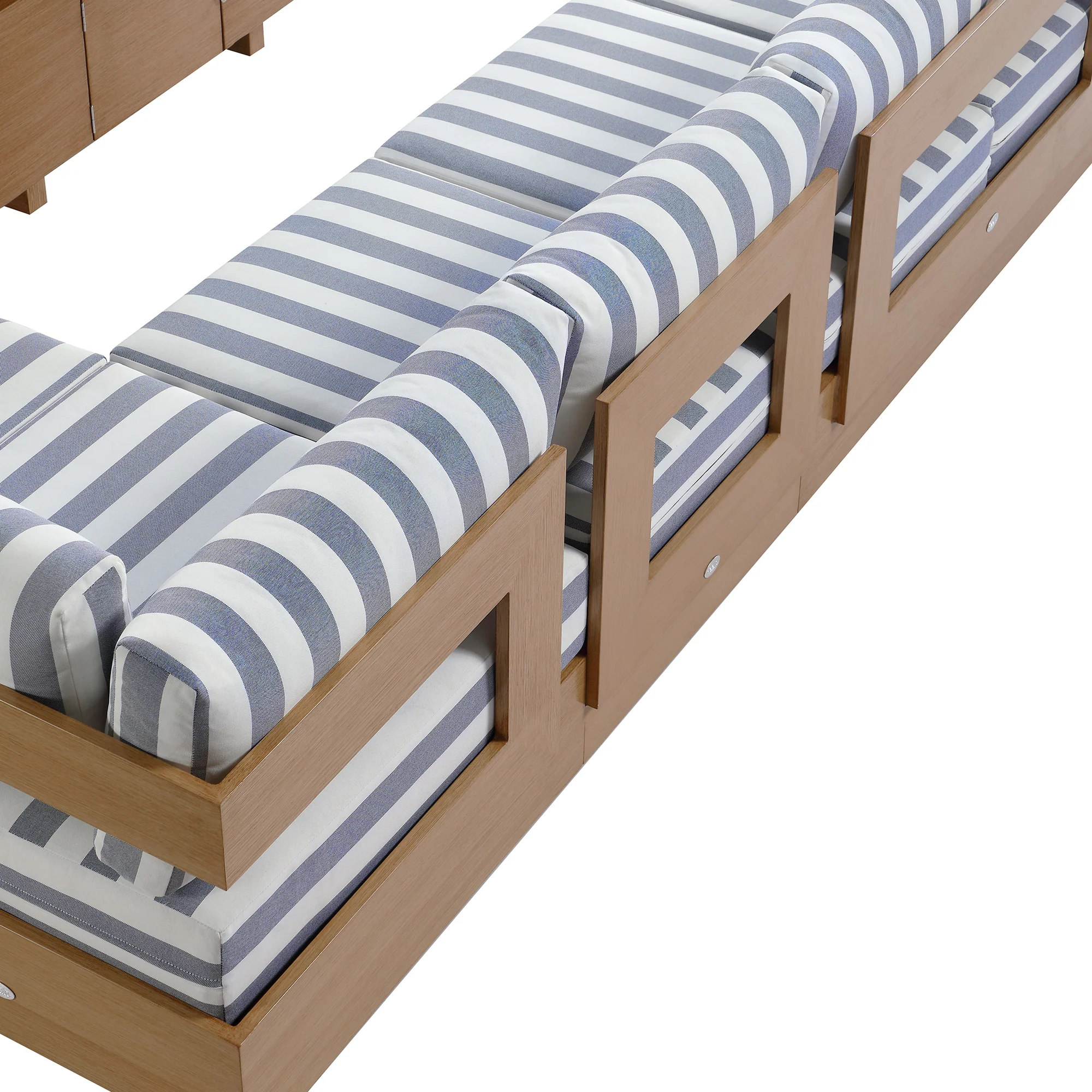 Jardin Aluminium Large Corner Casual Dining Set with Rising Table, Natural with Blue Stripes - Image 18