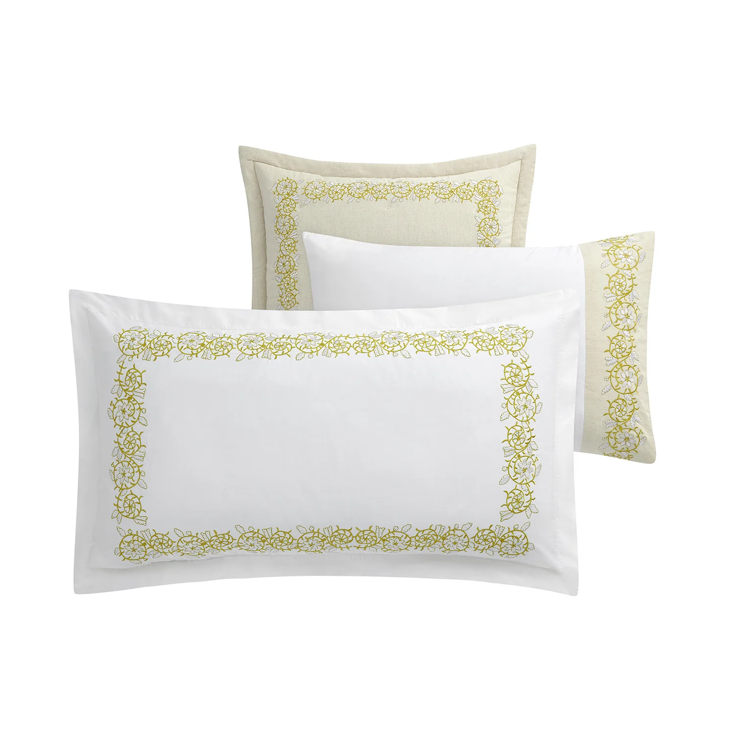 Jasmina White Floral Embroidered 300 Thread Count Cotton Percale King Size Oxford Pillowcases - Pair - Image 2