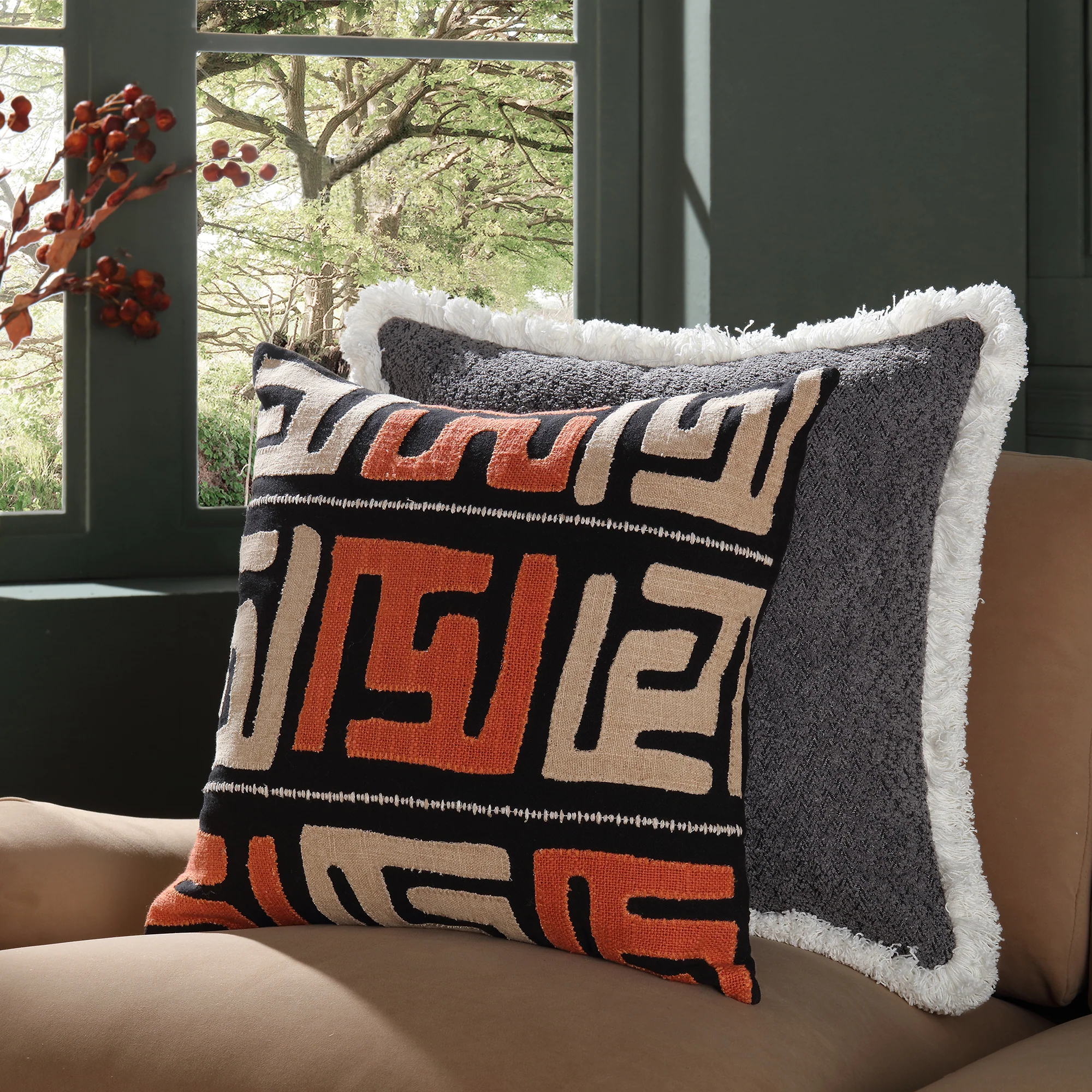 Javari Burnt Terracotta Appliqué Cushion - Image 2