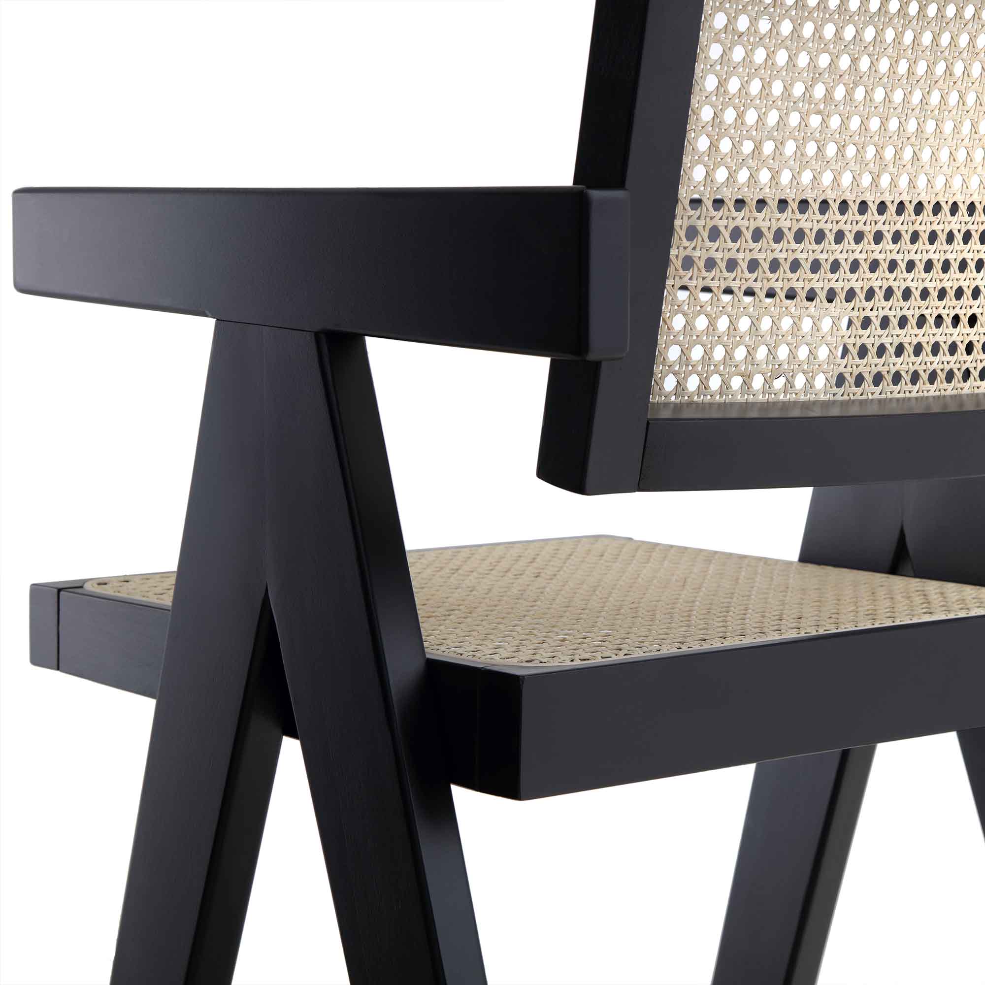 Jeanne Black Colour Cane Rattan Solid Beech Wood Counter Stool - Image 10