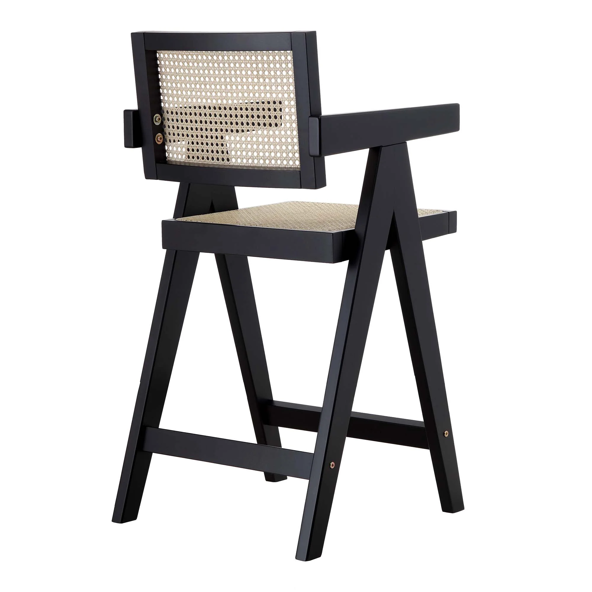 Jeanne Black Colour Cane Rattan Solid Beech Wood Counter Stool - Image 5