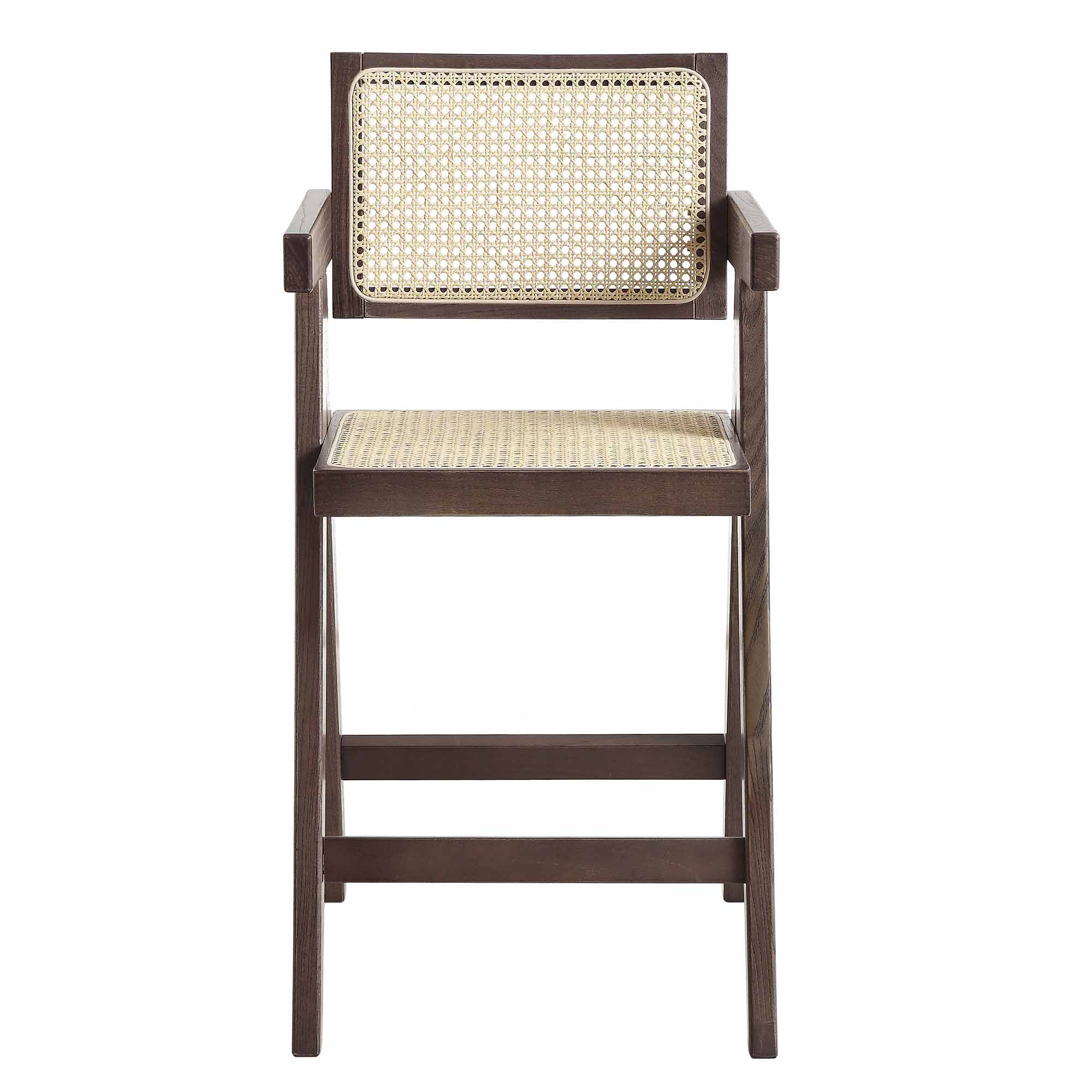 Jeanne Dark Walnut Cane Rattan Solid Beech Wood Counter Stool - Image 4