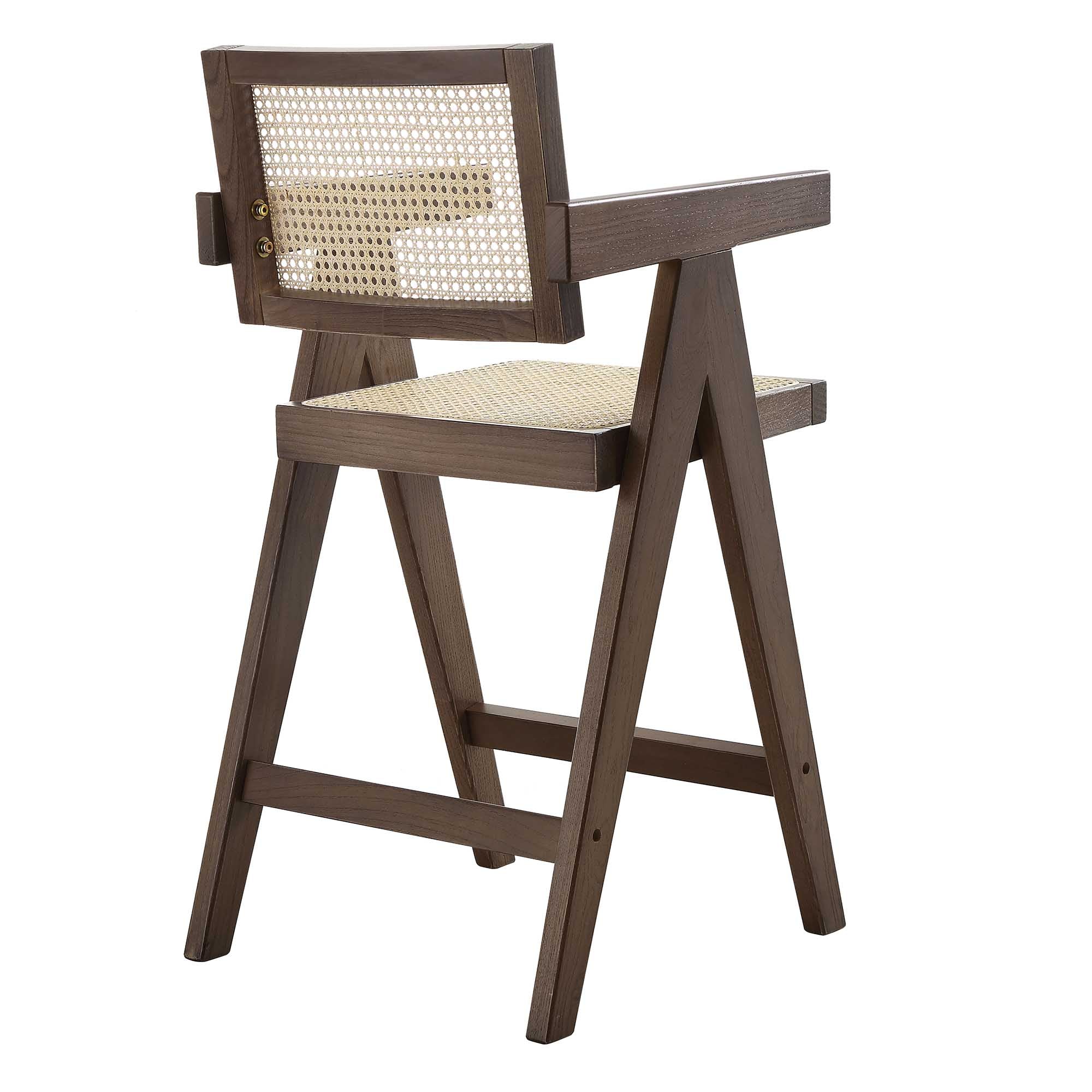 Jeanne Dark Walnut Cane Rattan Solid Beech Wood Counter Stool - Image 7