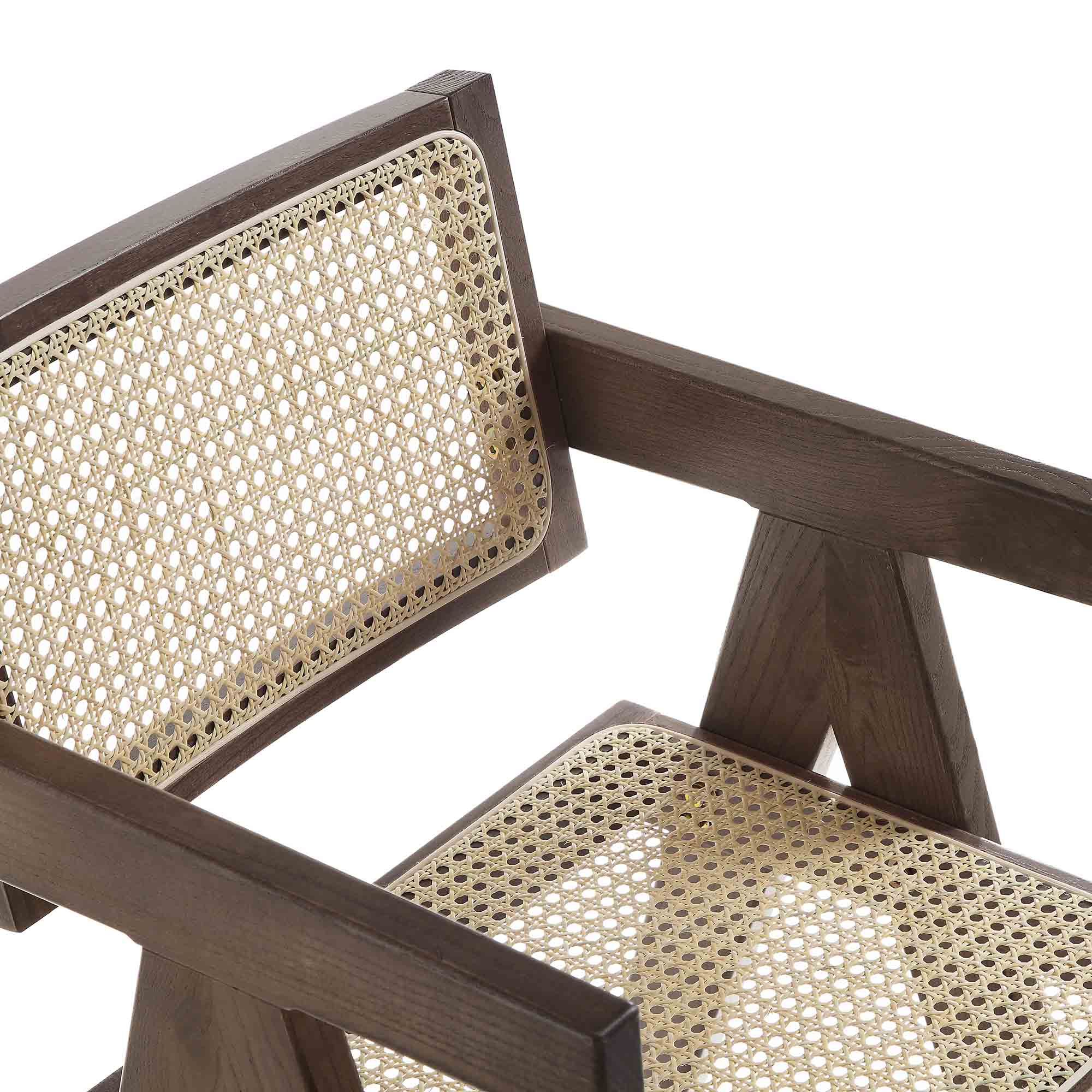 Jeanne Dark Walnut Cane Rattan Solid Beech Wood Counter Stool - Image 9