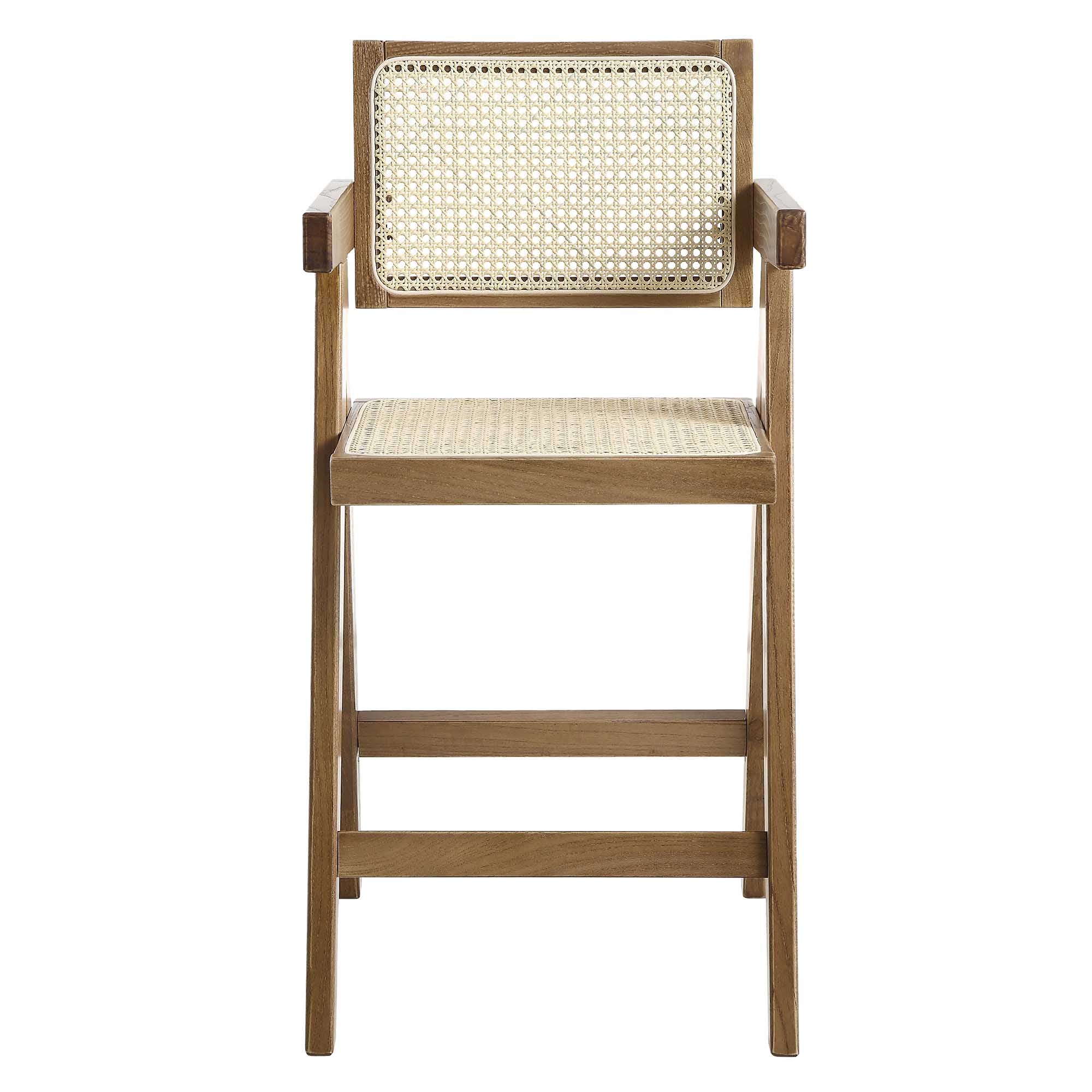 Jeanne Light Walnut Cane Rattan Solid Beech Wood Counter Stool - Image 4