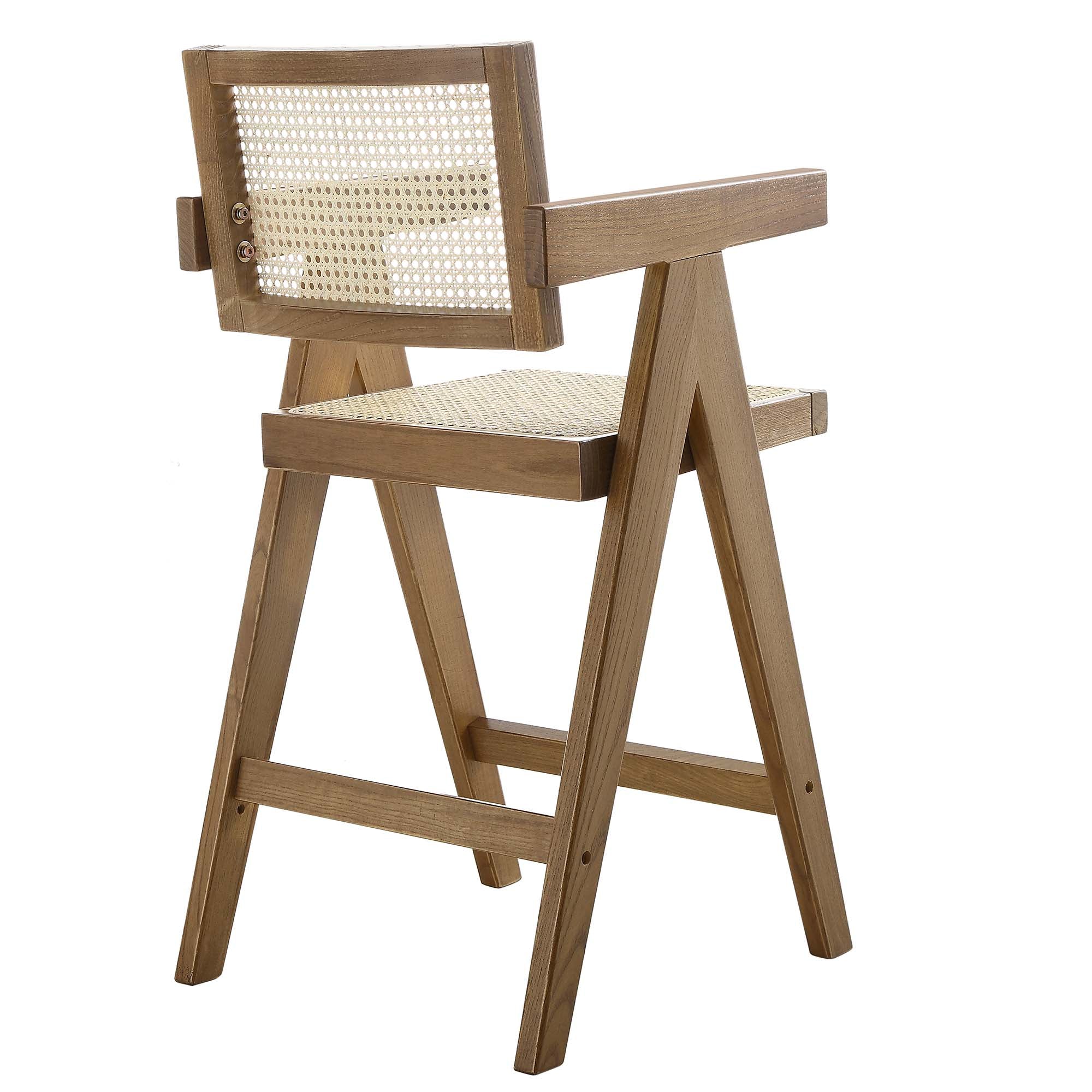 Jeanne Light Walnut Cane Rattan Solid Beech Wood Counter Stool - Image 6