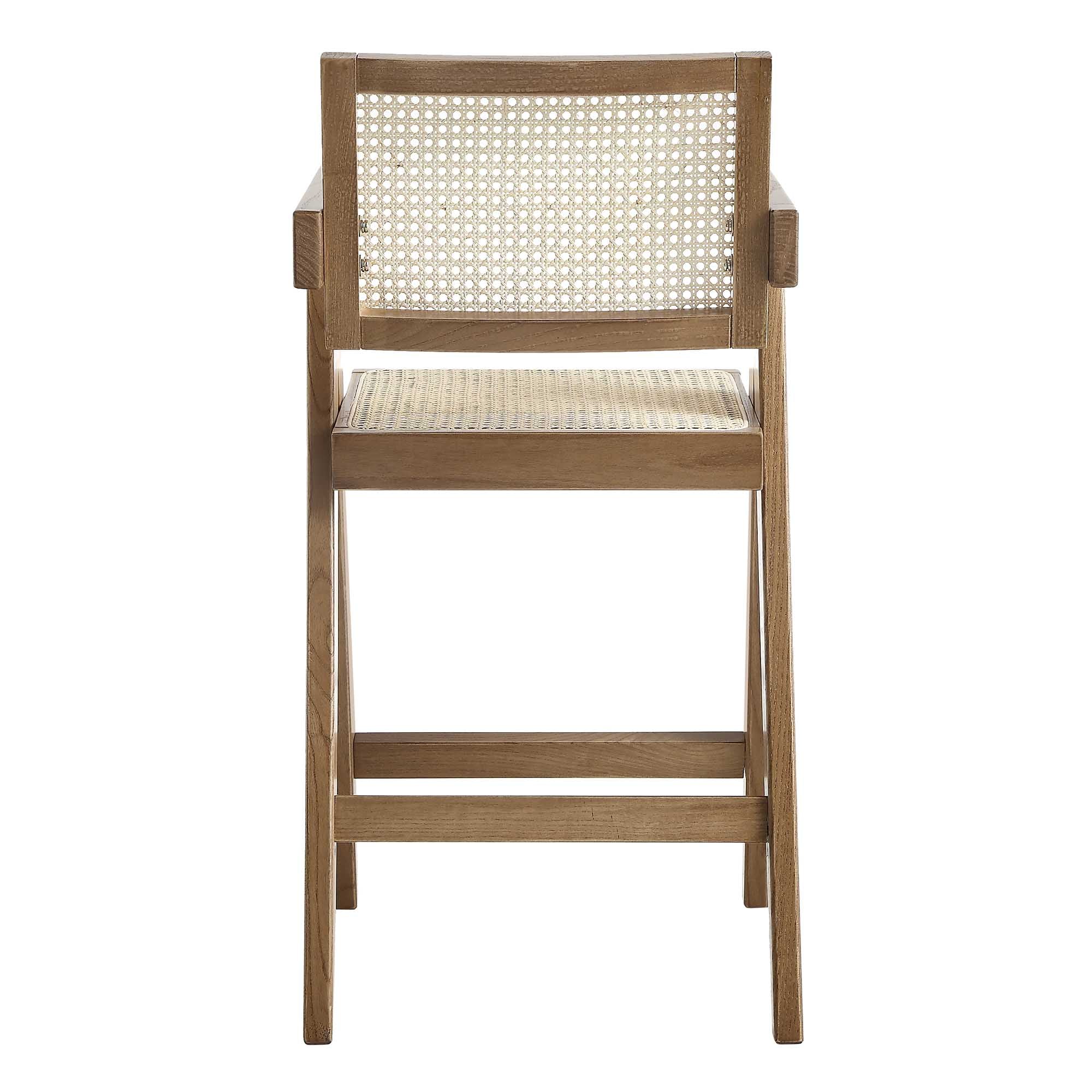 Jeanne Light Walnut Cane Rattan Solid Beech Wood Counter Stool - Image 8
