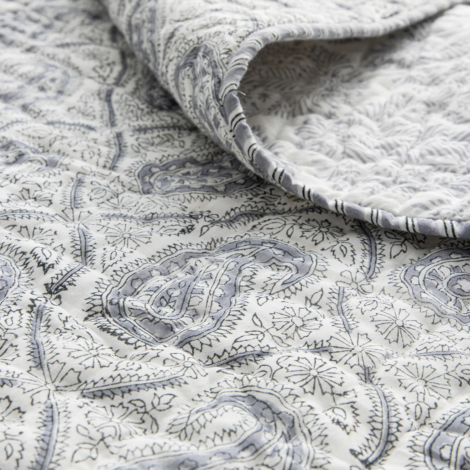Juliette French Blue Paisley Reversible Quilted Cotton Bedspread - Image 5