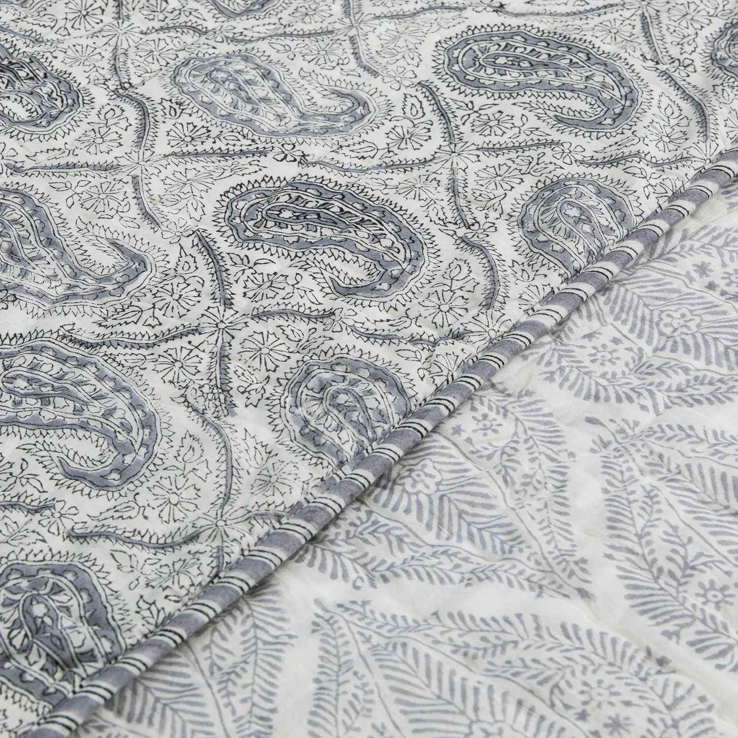 Juliette French Blue Paisley Reversible Quilted Cotton Bedspread - Image 6