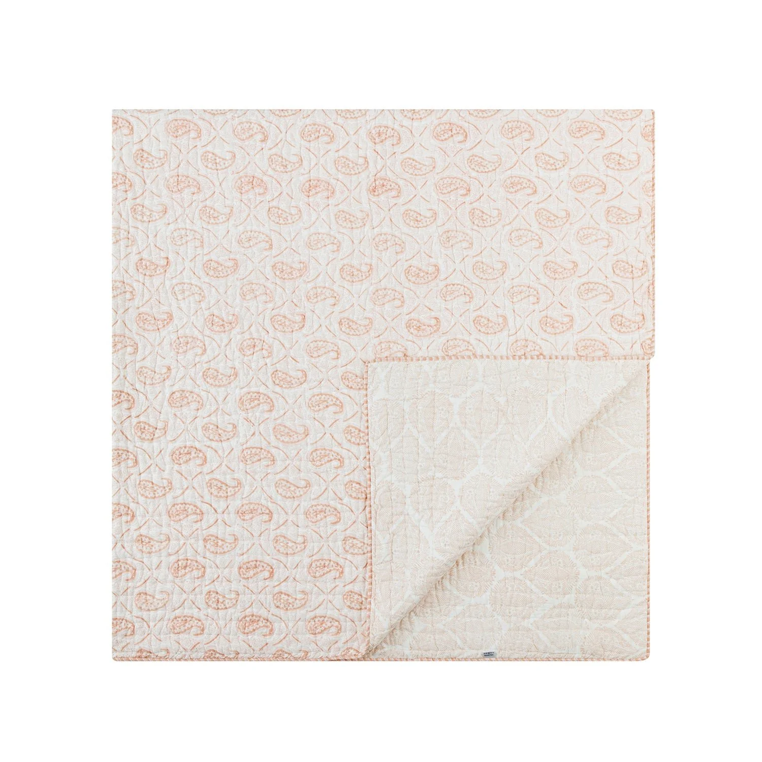 Juliette Peachy Pink Paisley Reversible Quilted Cotton Bedspread - Image 5