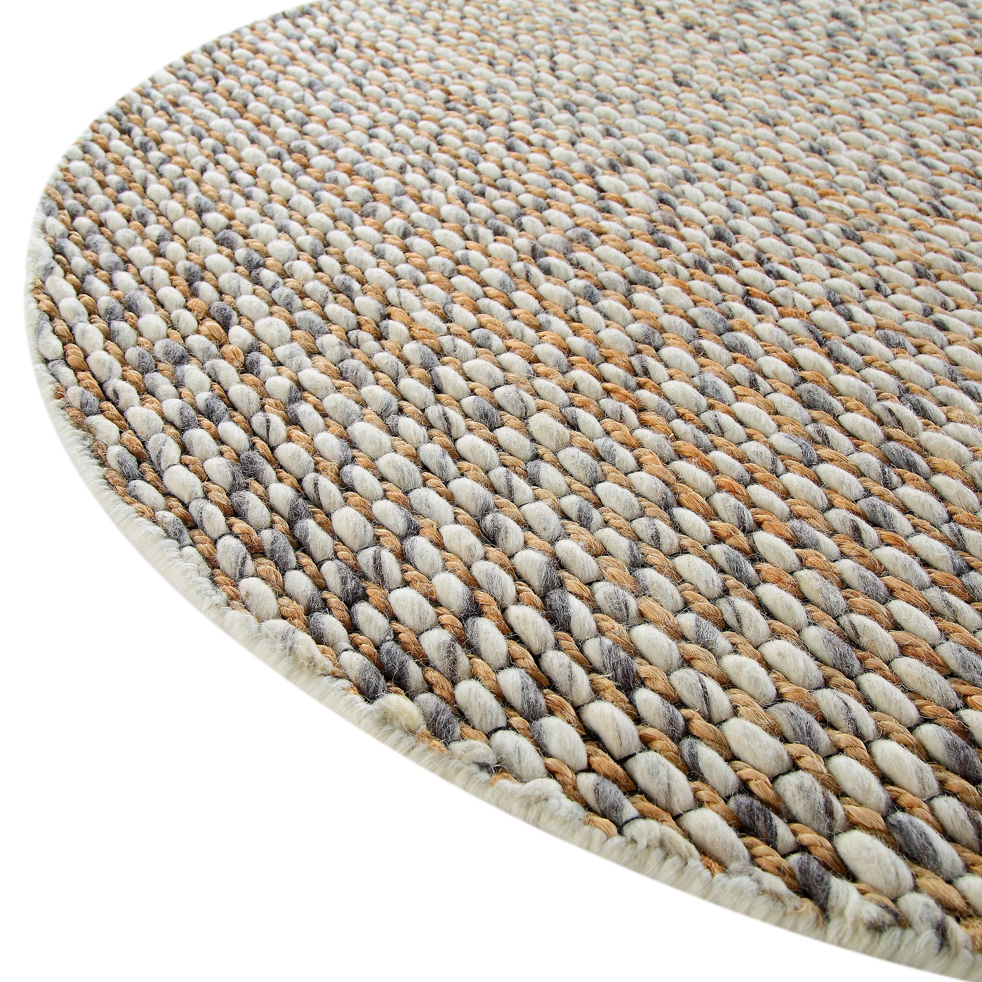 Kerala Variegated Wool and Jute Hand Braided Round Rug - Image 5